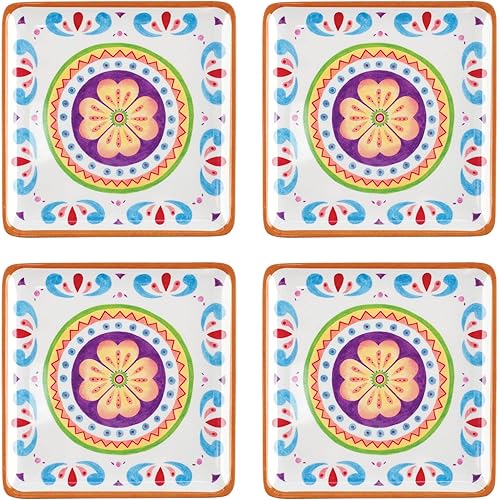 UP ware - Platos de melamina para postre de 4 piezas, platos llanos, platos pequeños para servir, platos de fiesta, platos cuadrados para postre,