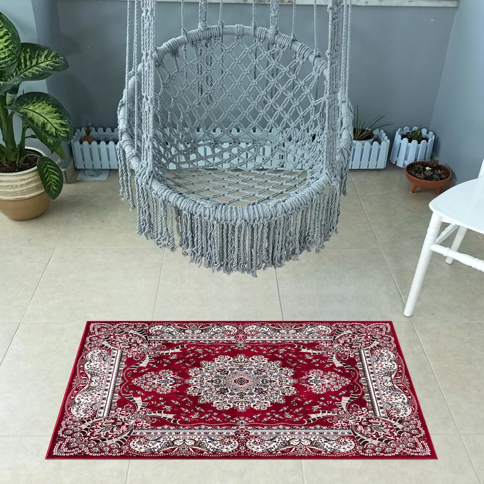 cozily® Floral Pattern Washable Traditional Rug, 80 x 150 cm (2 ft 7 in x 4 ft 11 in) - Red - Small Area Rug for Lounge, Garden, Patio, Stiing and Hall — image 1