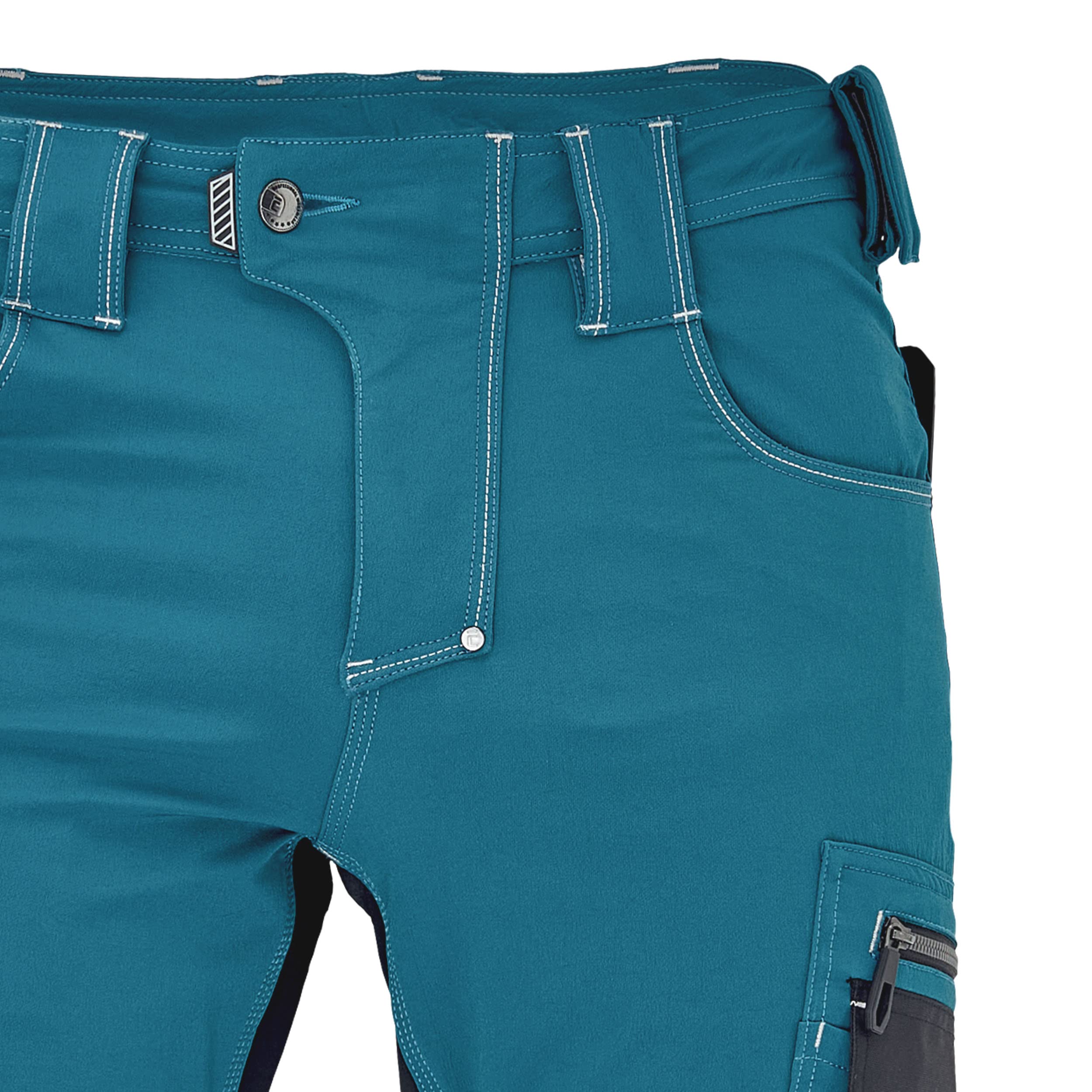 CERVA Neurum PFM PFM Elastyczne spodnie robocze slim fit z wieloma kieszeniami ze wzmocnieniem Cordury na kolanach i odblaskowymi detalami Rozmiar 50, Petrol Blue