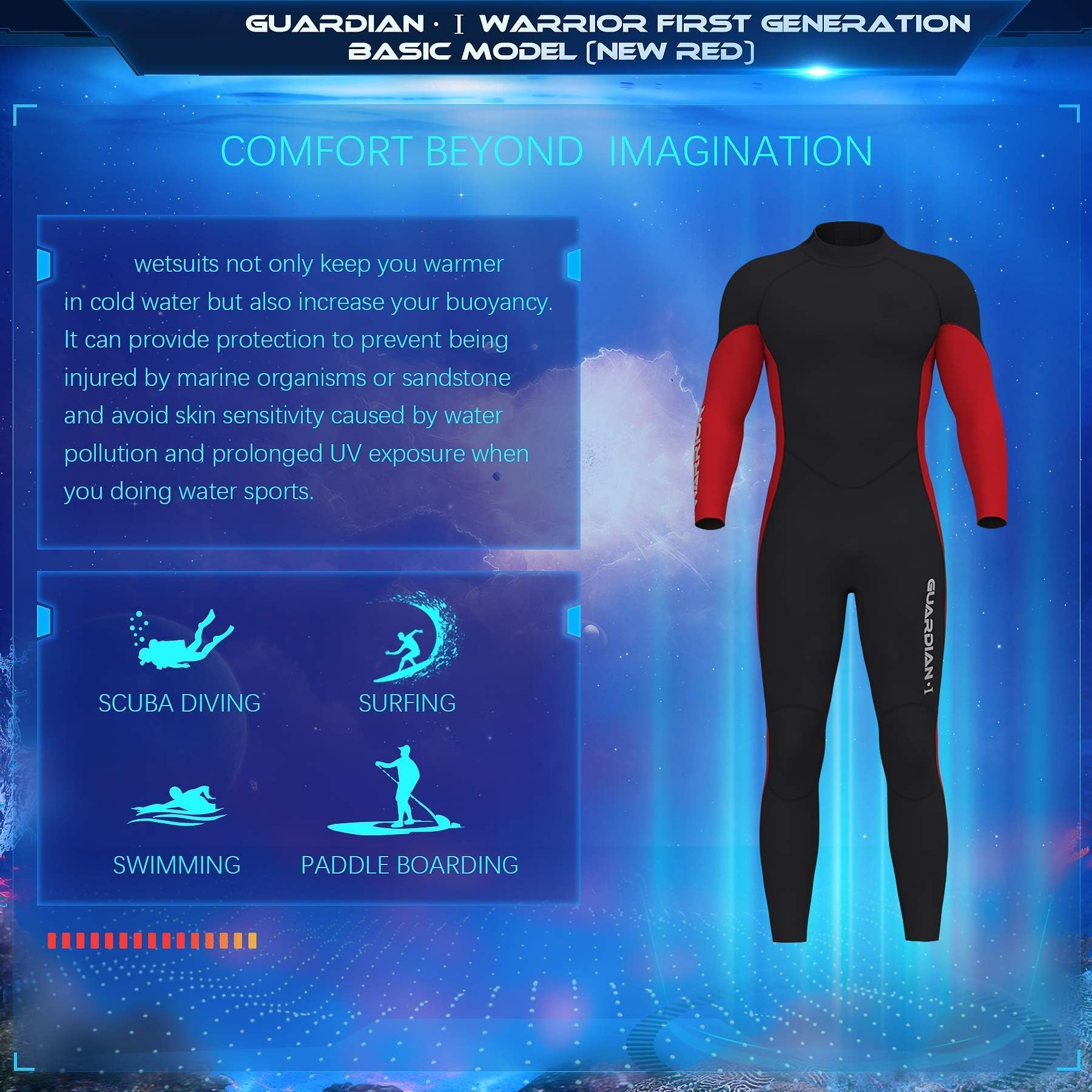 Letuwj Wetsuits Kids and Youth 3mm Neoprene Keep Warm Full Suits Long Sleeve Diving Swimsuits for Water Sports Red Black 8