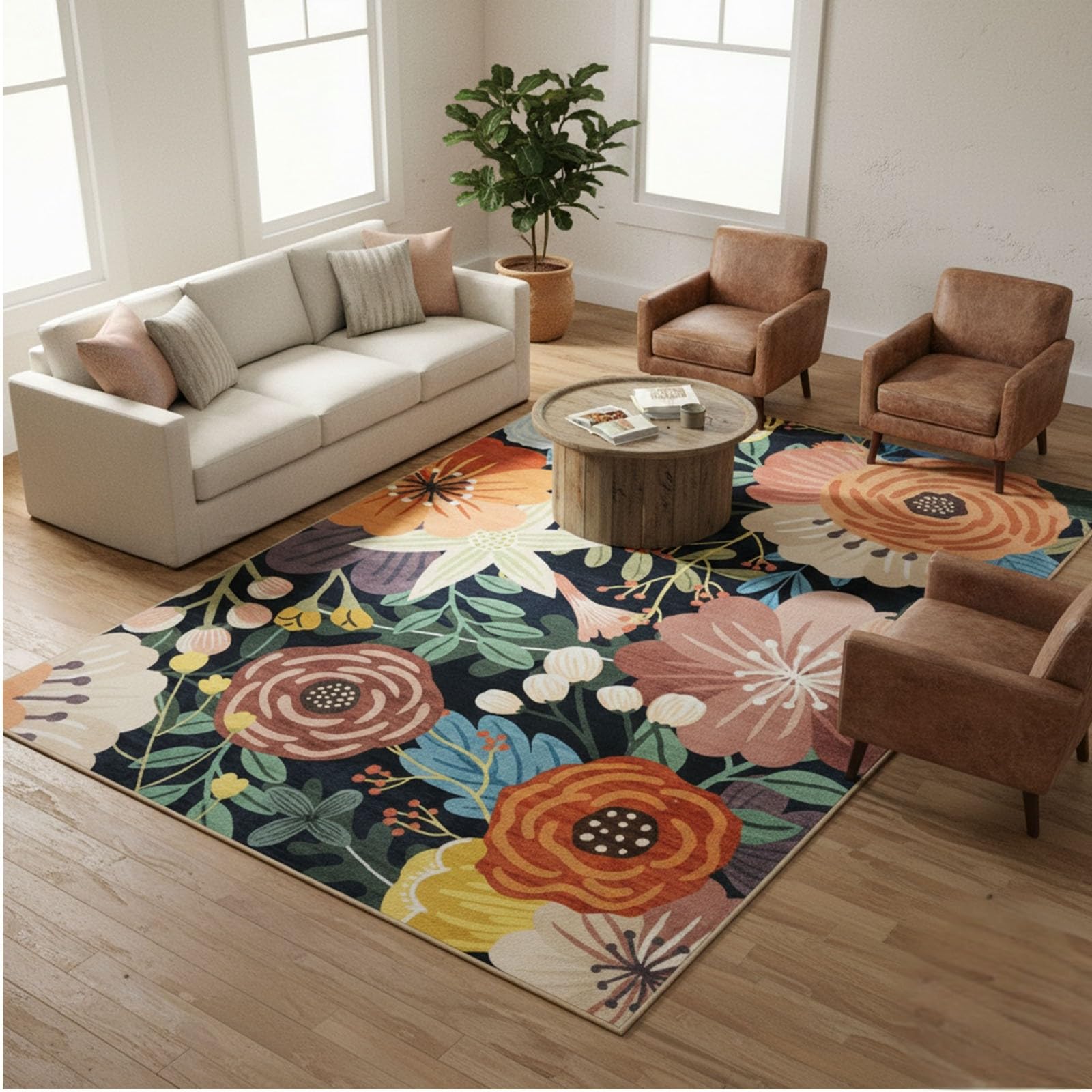 KARAT Tapis pour Salon, Tropica 160×230 cm – Motif Floral Tropical Coloré – Antidérapant avec Dos en Gel, Résistant et Facile d’Entretien – Polyamide Durable pour Salon, Chambre ou Entrée