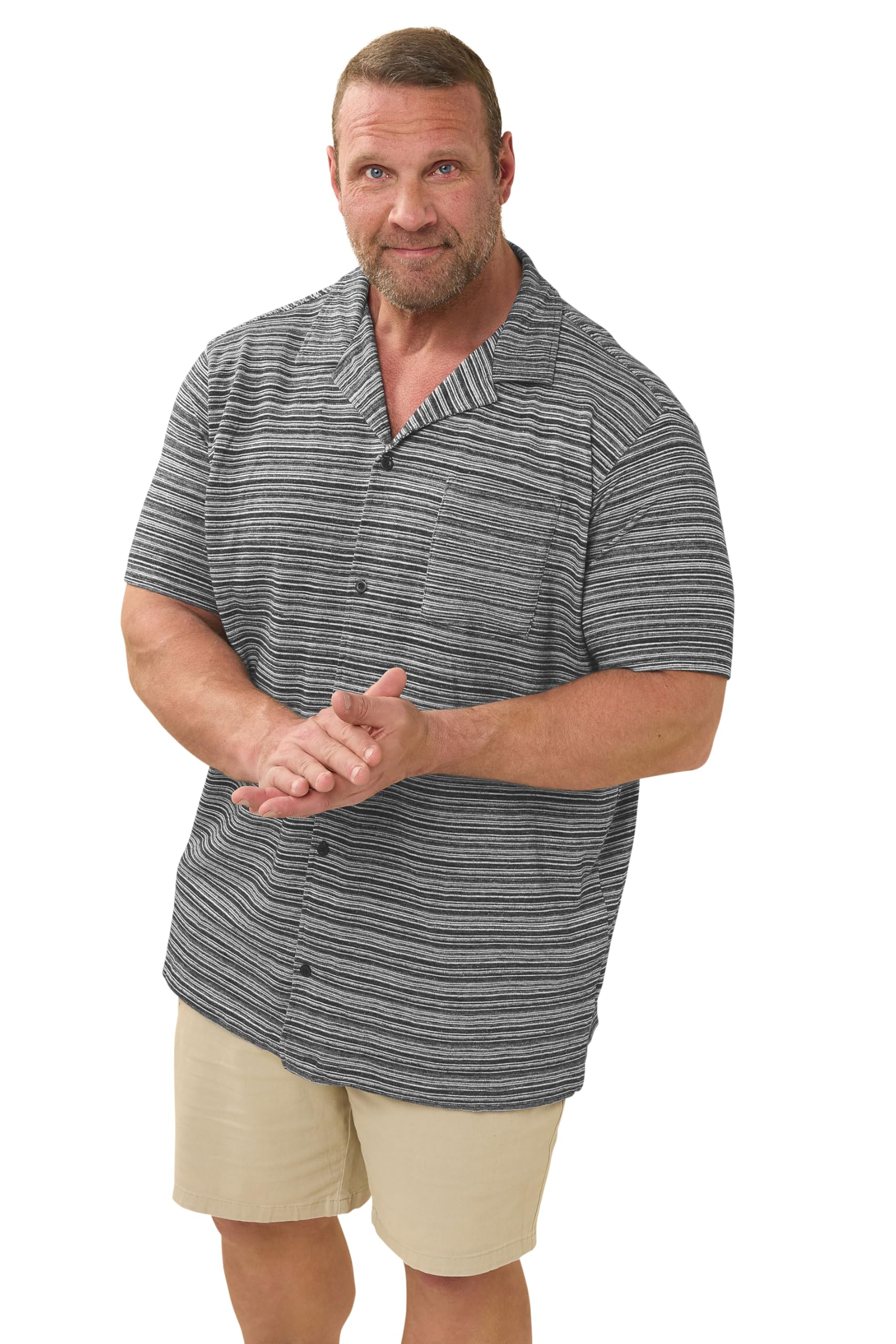BadRhino Jacquard Stripe Revere Shirt - Black - Cotton - XXXL