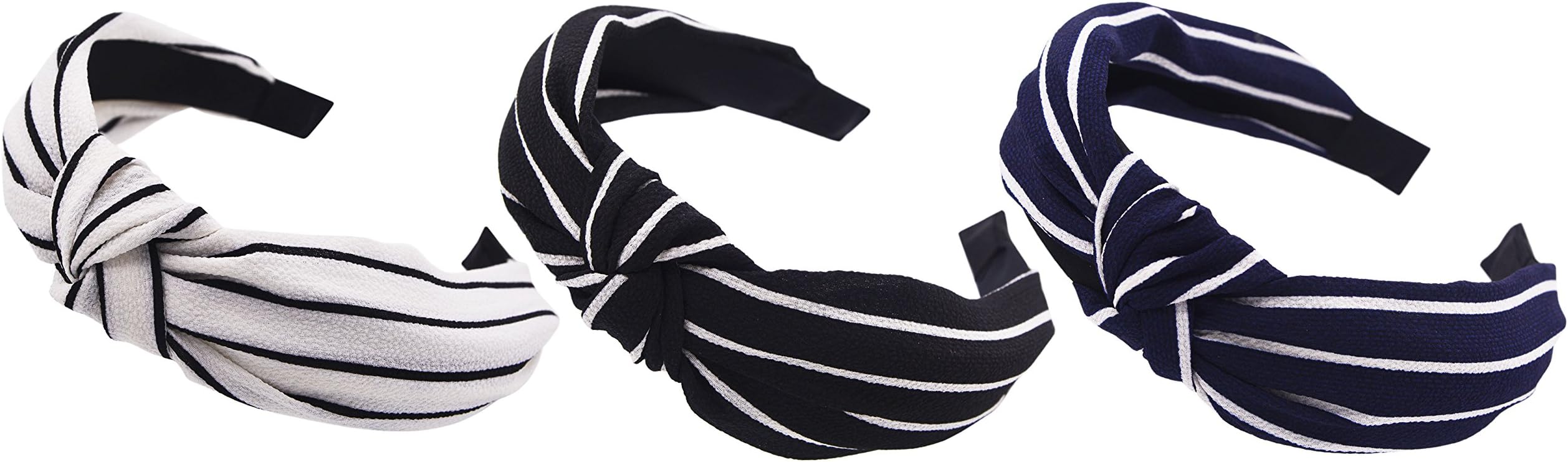 Pack of 3 Women Handmade Wide Stripes Cloth Cross Knot Hair Hoop Hairband Headband Hair Accessories (3 Color)