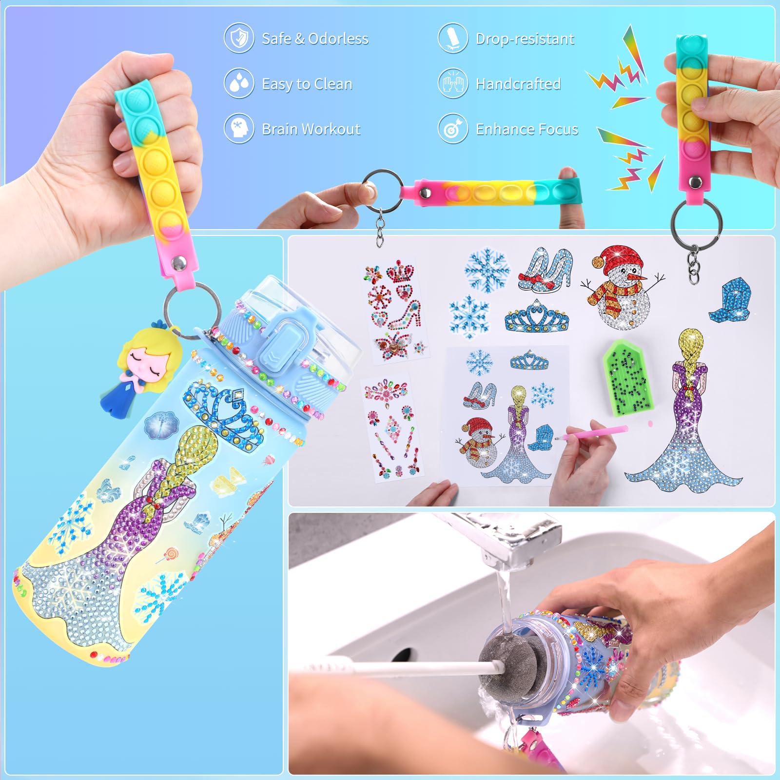 Decora tu propia botella de agua para niñas de 4 a 6 a 8 a 10 años, juguetes de Frozen para niñas, manualidades de pintura, divertidos kits de artes y manualidades de 6 a 12 años, regalos de 4