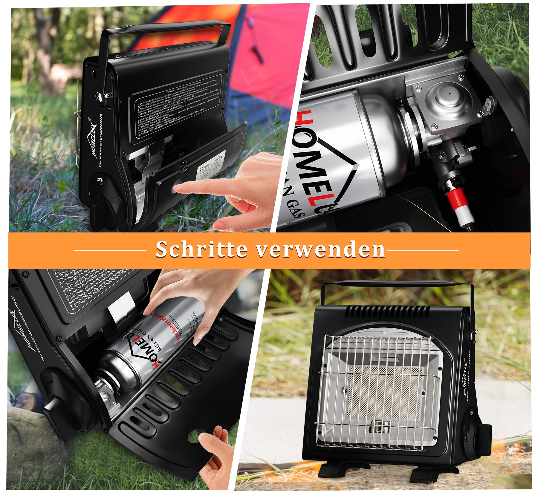 HOMELUX 1,7KW Gasheizung für Outdoor, Gasheizer, Gasheizung Camping, Heizung Ohne Strom, Gasheizstrahler, Campingheizer, Heizstrahler (BDZ-Q1000)