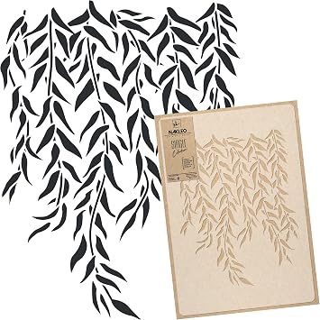 NAKLEO Floral Large Wall Painting Stencil 16,9" x25,2, Weeping Willow Branch Leaves Pattern, Reusable Plastic Template, DIY Art and Craft Home Decor, Floor Wood Fabric Furniture