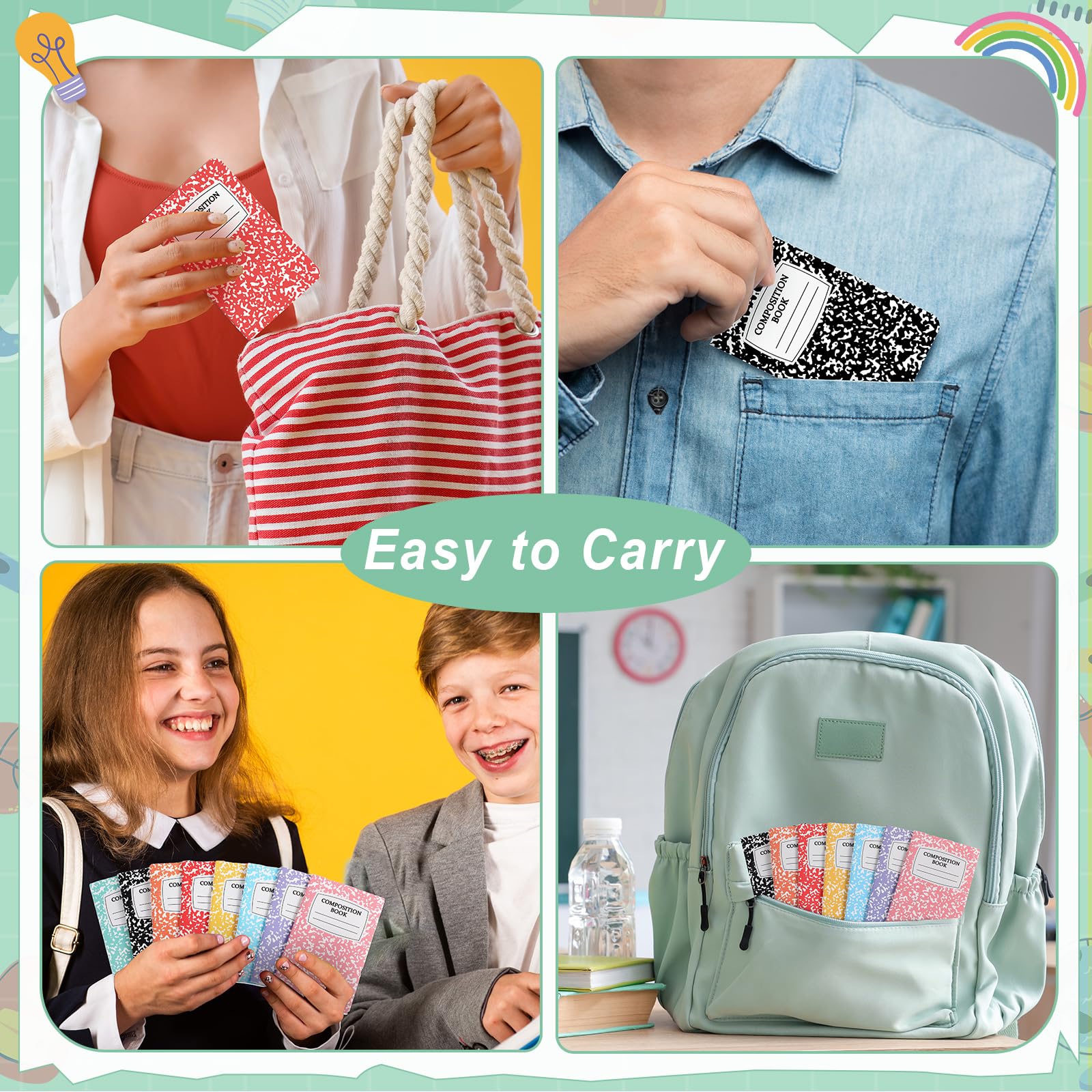 48 Stück Mini-Kompositions-Notizbücher, Großpackung, Schulanfang, Geschenk, bunt, kleines Taschenformat, niedliches Tagebuch, Notizbücher für Studenten, Lehrer, Mitarbeiter, Team, Büro, Uni, 12,7 x