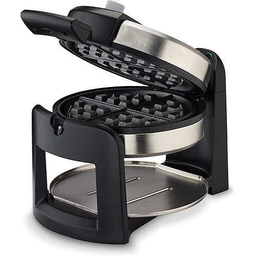 Cuisinart WAF-F30 Round Flip Belgian Waffle Maker, Black/Silver, 1 inch thick