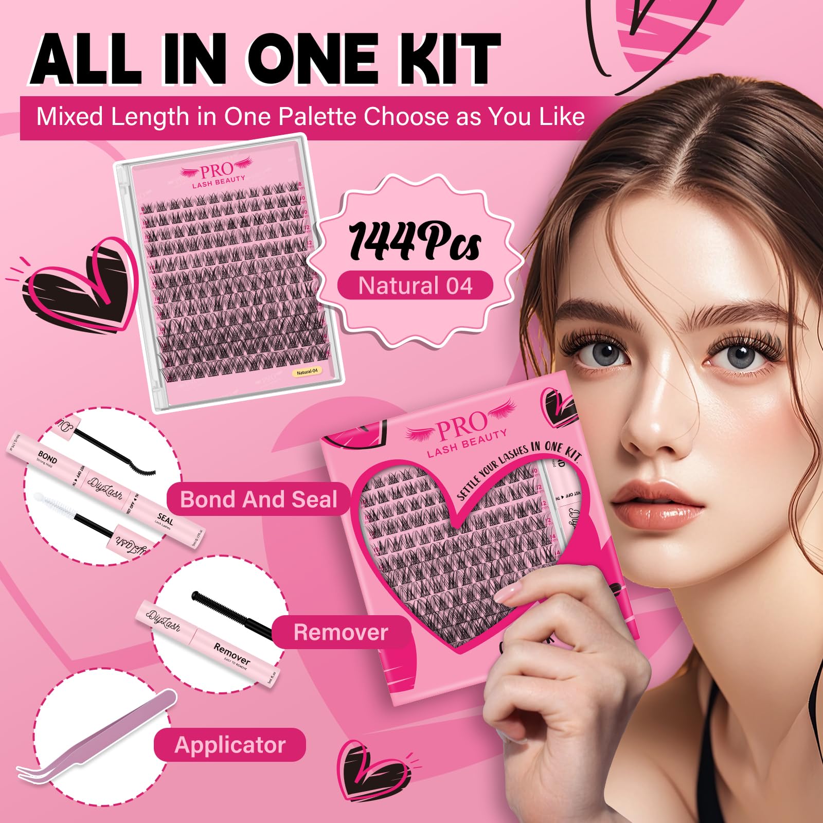 PRO Lash Extension Kit Natural Individual Lashes D Curl Cluster Eyelash 8-16mm Individual lashes Kit with Bond, Lash Remover - Image 2