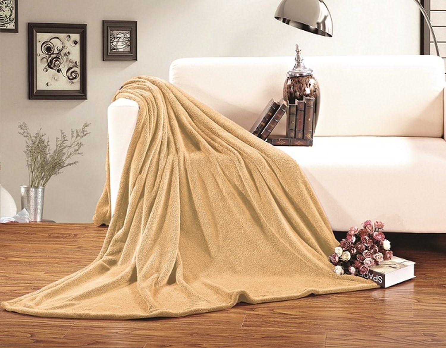 Elegant Comfort Micro-Fleece Ultra Plush Luxury Solid Blanket, King, Gold