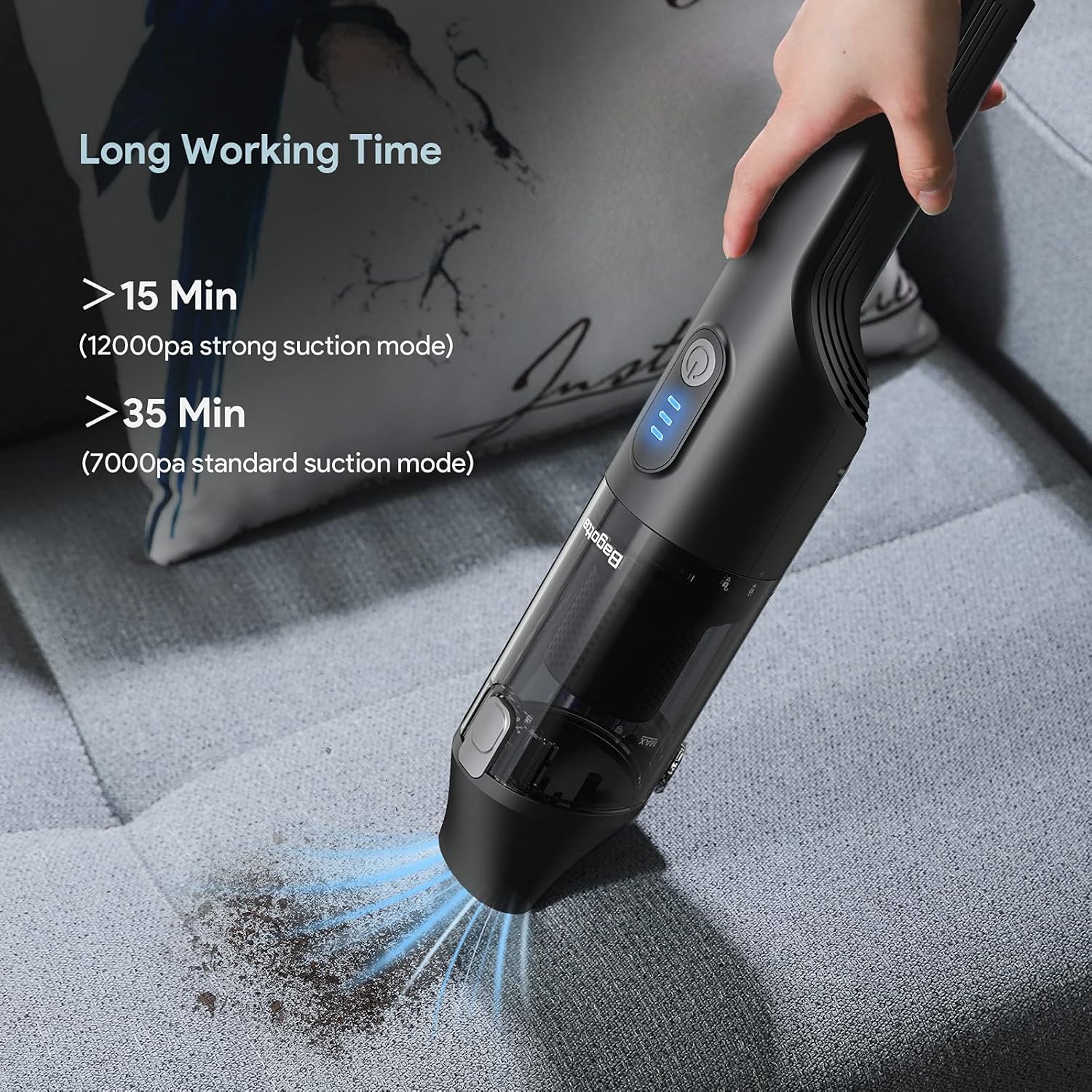 Handheld Vacuum Cleaner Cordless, Portable Lightweight Hand Vacuum Bagotte, Rechargeable 2600mAH Li-ion Battery, 3H Quick Charge, 35Min Long Run Time for Home Car Pet Hair Deep Cleaning -