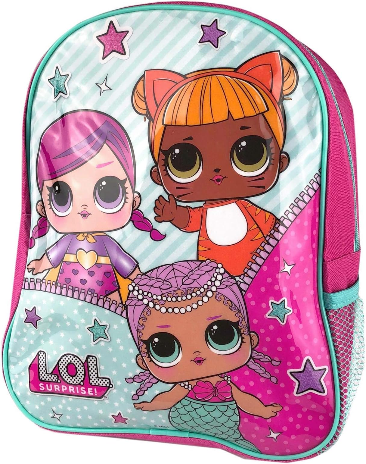 L.O.L SURPRISE! Backpack With Side Mesh Pocket for Girls and Teens Featuring Cartoon Dolls Print - Kids Bag for School Or Travel, Pink Canvas Girls Rucksack with Zipped Pocket