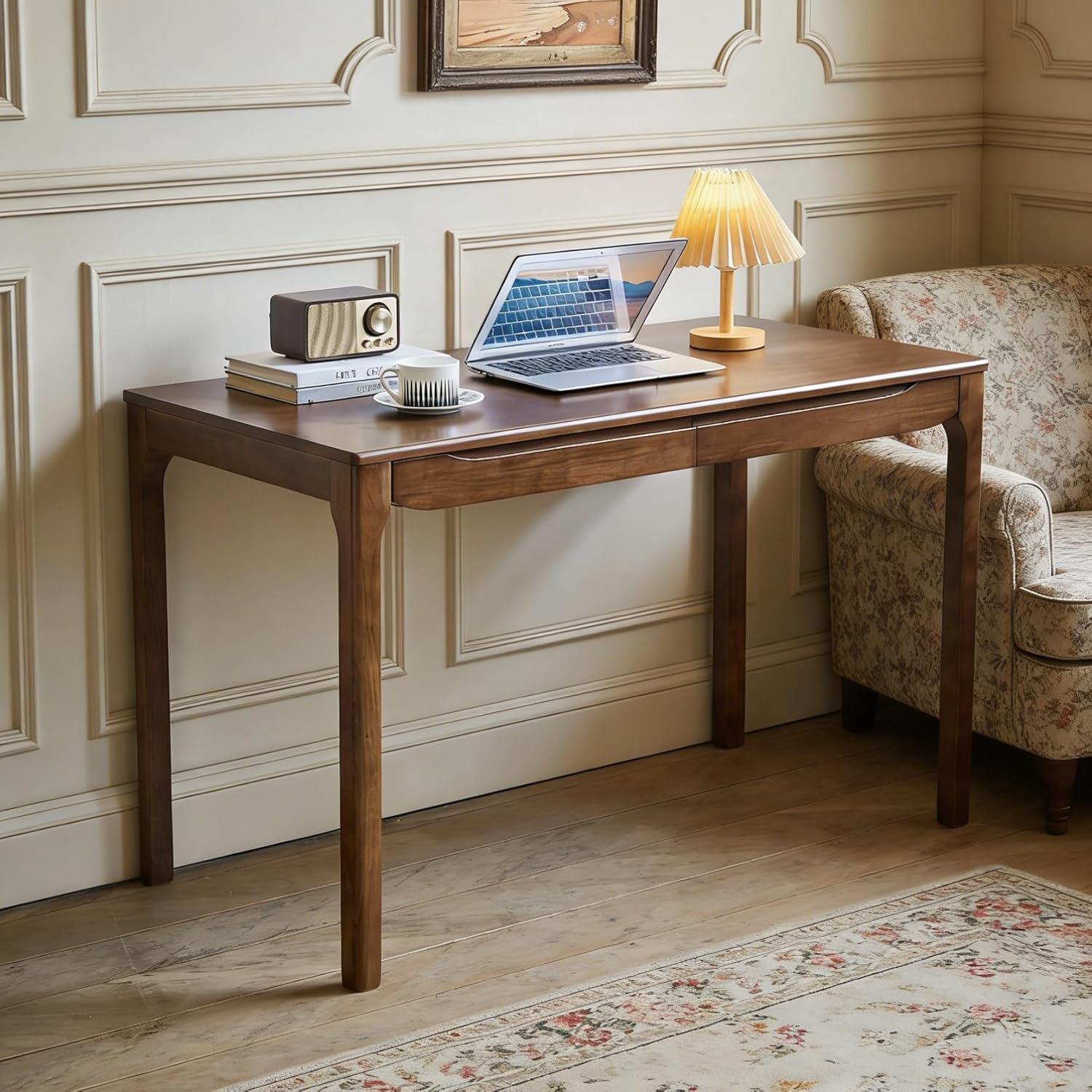 Widen Solid Wood Desk with Drawers,47"X24" Wood Writing Desk for Small Space,Student Computer PC Desks,Home Desks for Work,Gaming Study Desk for Bedroom Escritorios Desk Table (Walnut, 47”)