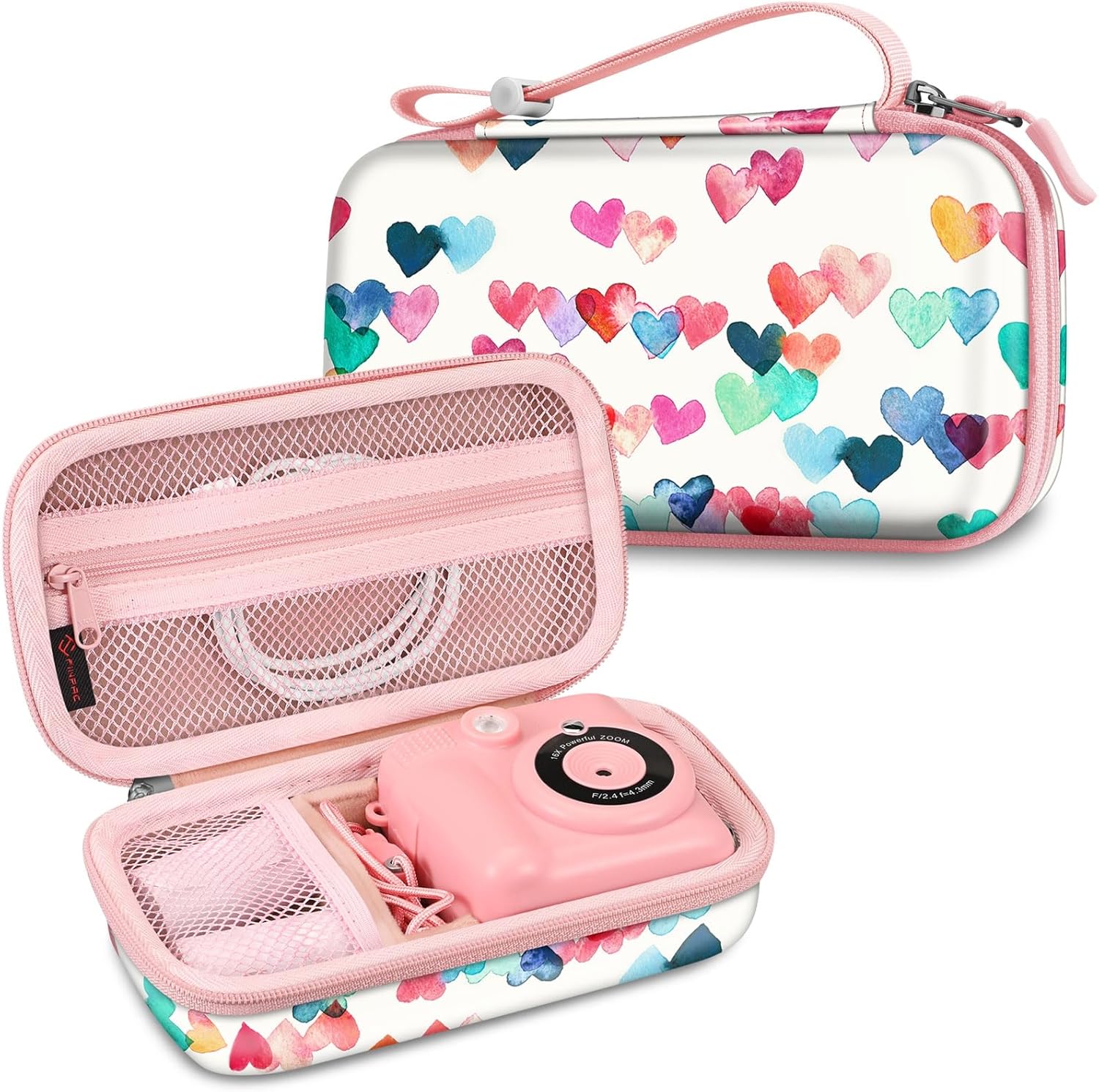 Fintie Kids Camera Case Compatible with ESOXOFFORE, MINIBEAR, Dylanto, GKTZ, Mgaolo, WEEFUN Instant Print Digital Cameras, Hard Carrying Storage Bag Holder Organizer, Raining Hearts