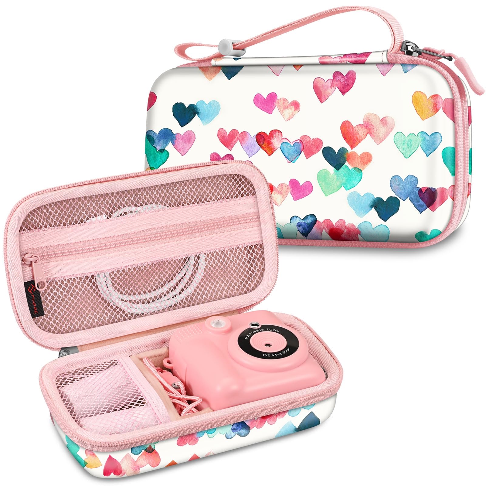 Kids Camera Case Compatible with ESOXOFFORE, MINIBEAR, Dylanto, GKTZ, Mgaolo, WEEFUN Instant Print Digital Cameras, Hard Carrying Storage Bag Holder Organizer, Raining Hearts
