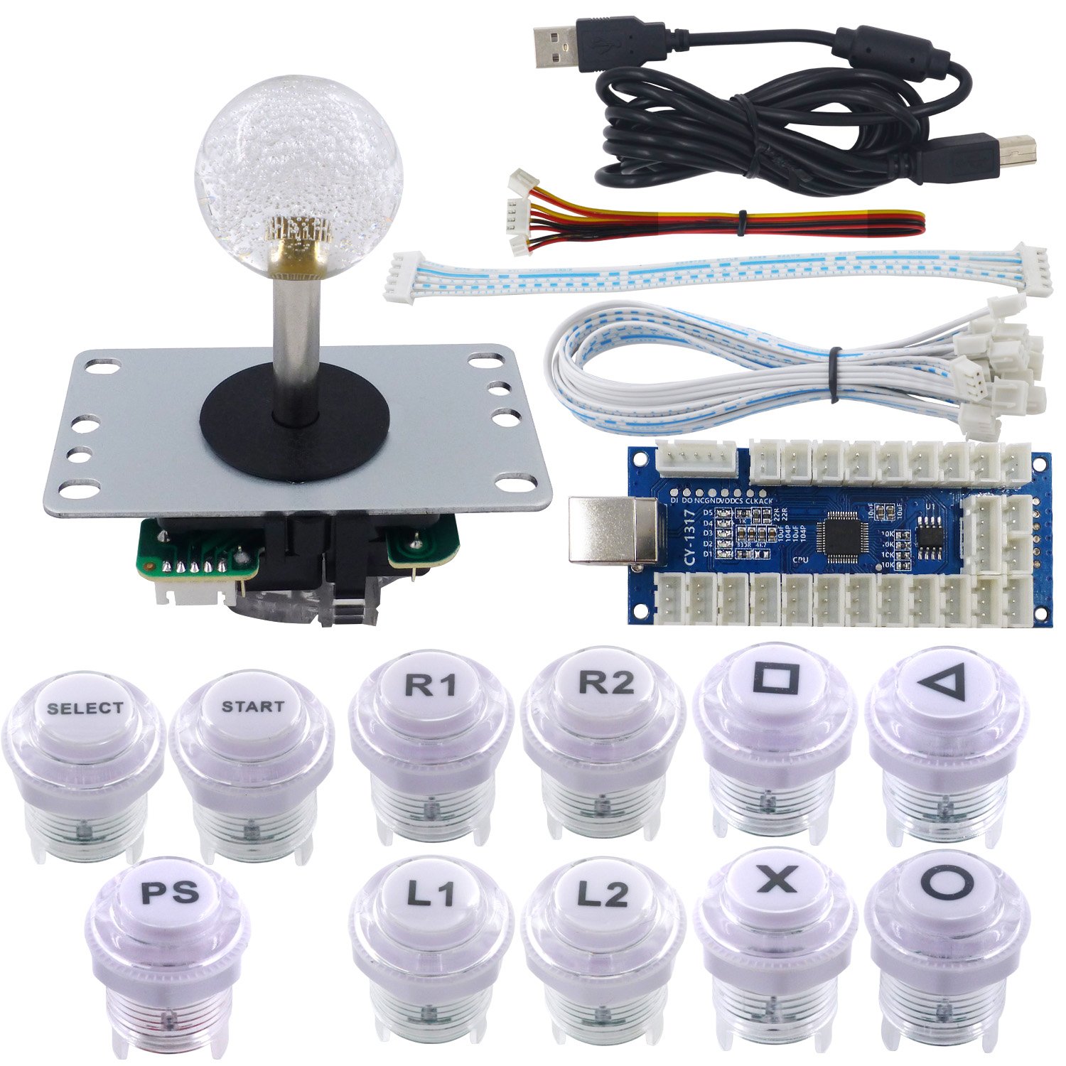 SJ@JX Arcade DIY Kit Led PS3 Controller 10x Led Button Zero Delay USB Encoder Mechanical Keyboard Microswitch 4/8 Way Joystick for PC PS3 Xbox Raspberry MAME NES Retropie