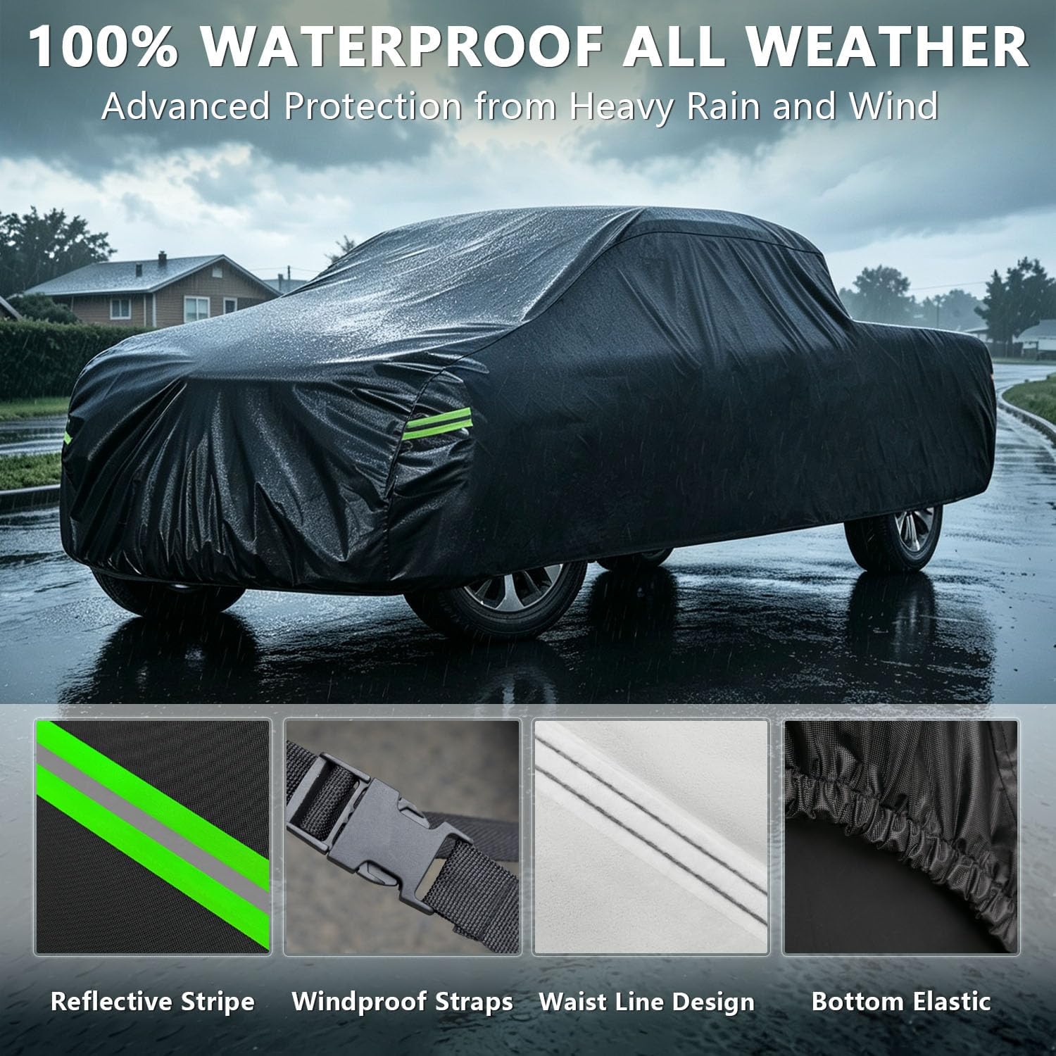 Kaugung Truck Cover Waterproof Custom Fit GMC Sierra 1500-3500 Crew 6.5' Bed (1998-2025), 7 Layers Heavyweight Pickup Car Cover Outdoor Indoor Sun UV Rain Snow Wind Protection. image 3