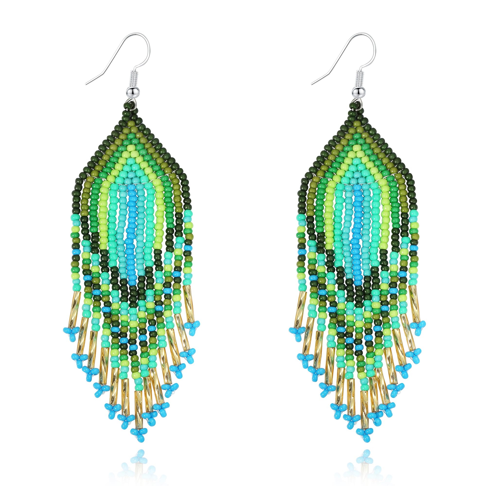 CALORVIA Bohemian Large Long Tassel Beaded Earrings Handmade Boho Native Statement Big Fringe for Women