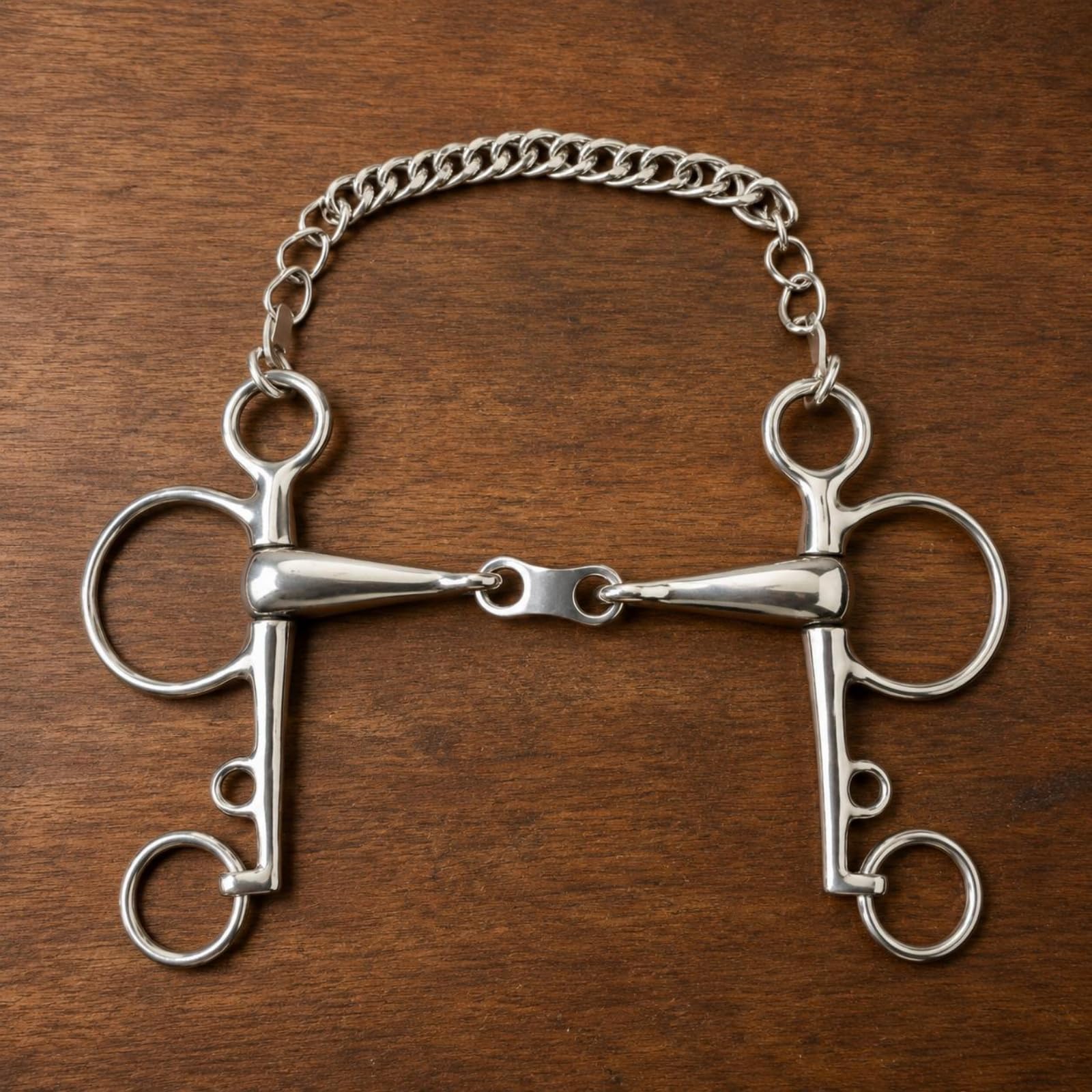 Pelham-Gebiss Dreiteilig Pferdegebiss mit Kinnkette Versilbert Edelstahlgebiss, 135