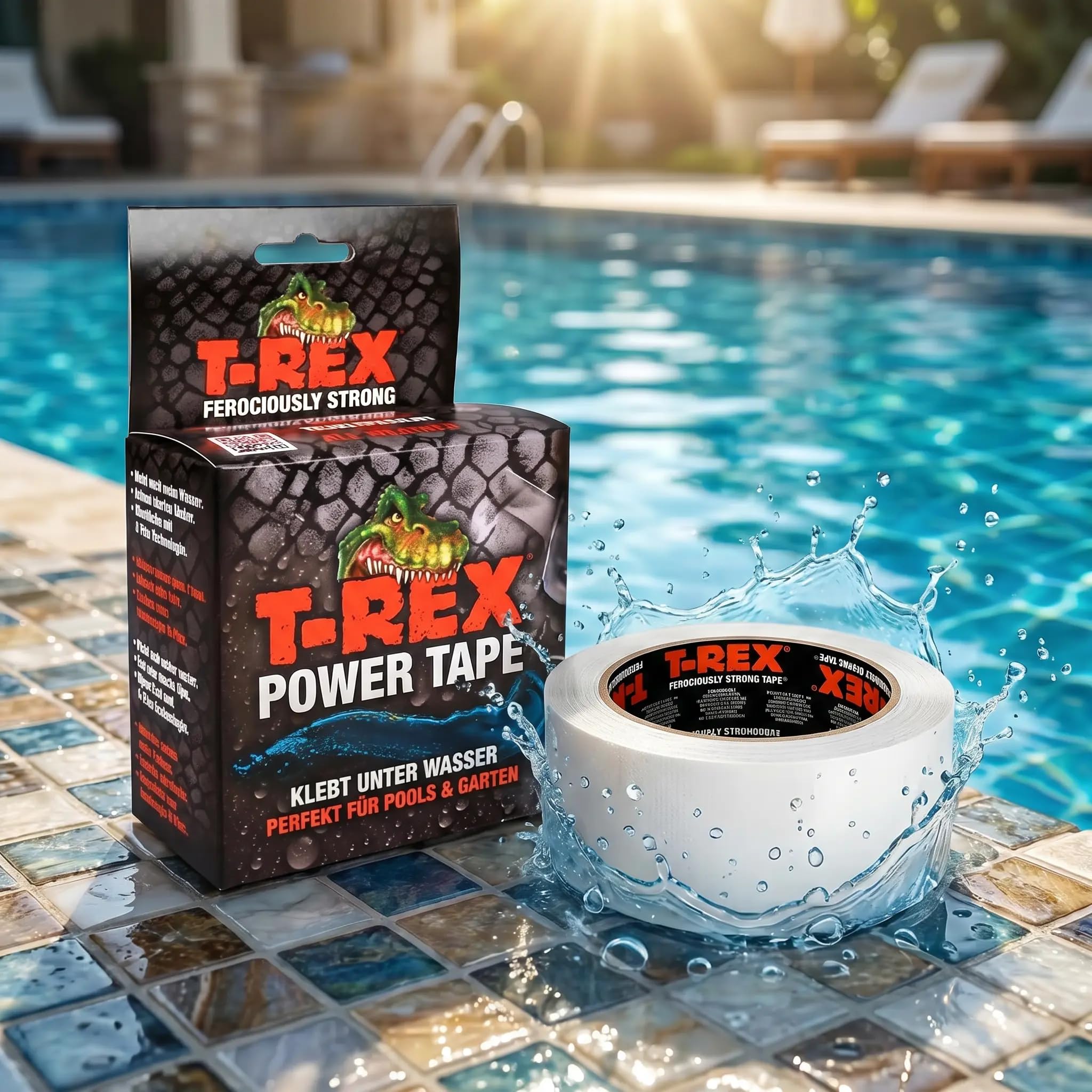 T-REX Waterproof Tape Transparent - Cinta acorazada impermeable - Cinta de sellado ideal para piscinas y exteriores - Resistente a los rayos UV y al calor - 50mm x 1,5m