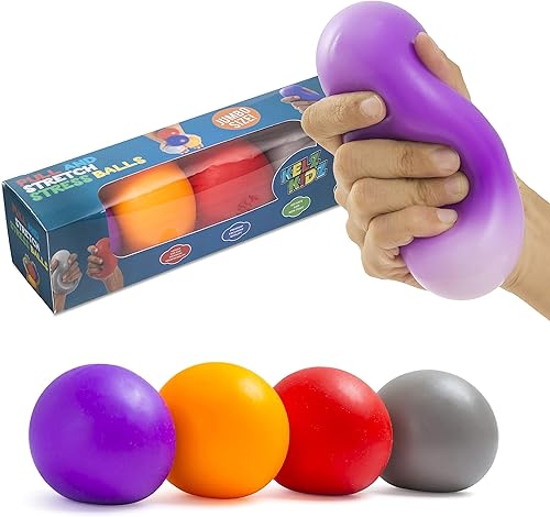 Pelota antiestrés duradera jumbo para tirar y estirar (paquete de 4)  Gran y divertido juguete para ansiedad de recuerdo de fiesta  Excelente alivio
