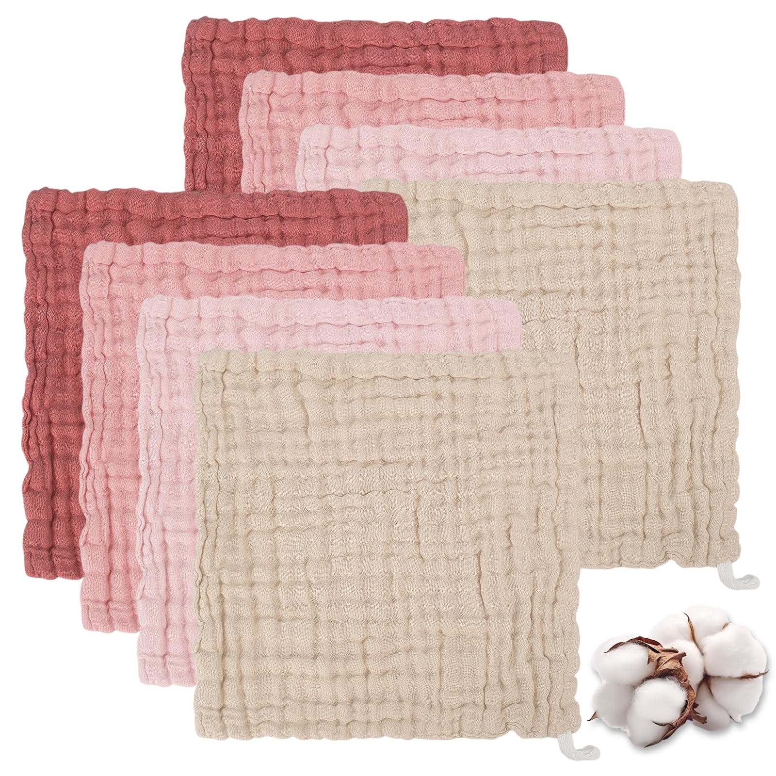 8 Pack Muslin Cloths for Baby 6 Layer Baby Muslin Cloths 25x25cm