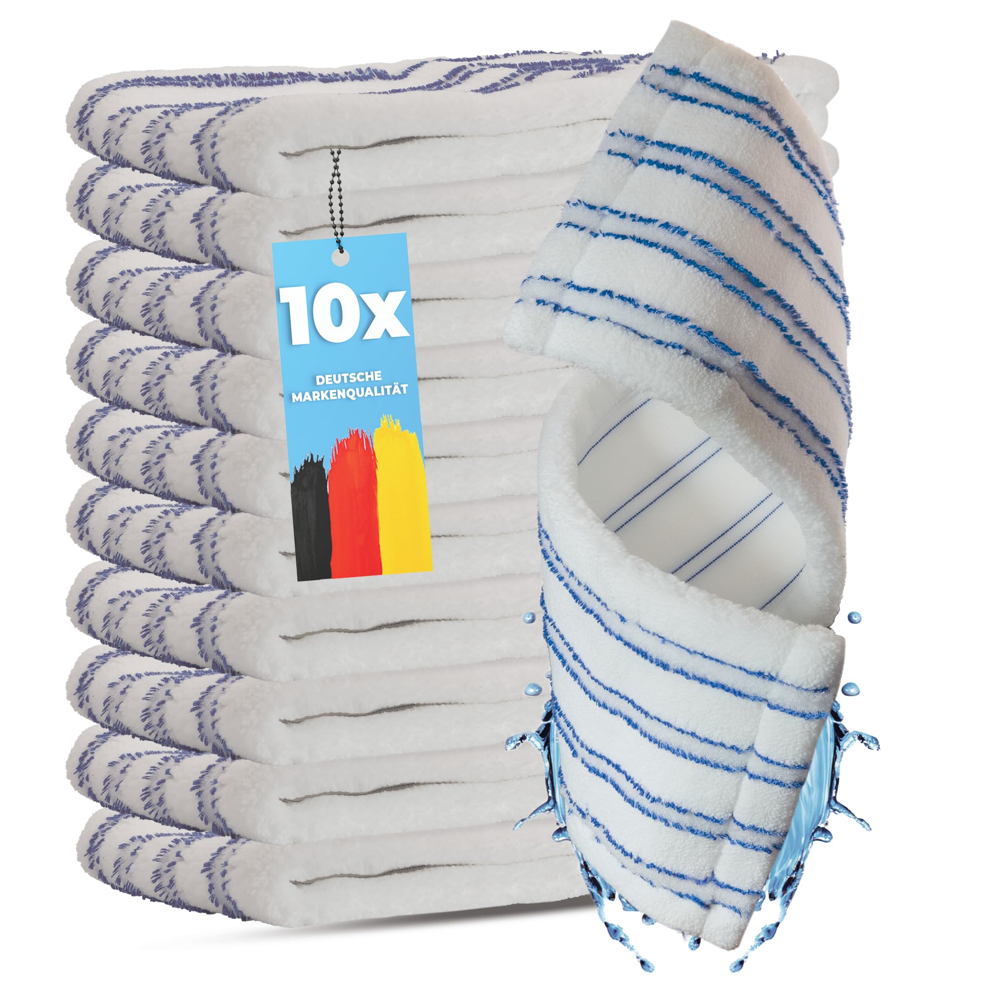 10x Profi Microfaser-Möppe für Gewerbetreibende - Wischmöppe für 50cm Mopphalter - Wischbezüge mit Abrasivstreifen - Professionelle Taschenbezüge - auch als 100er-Pack wählbar