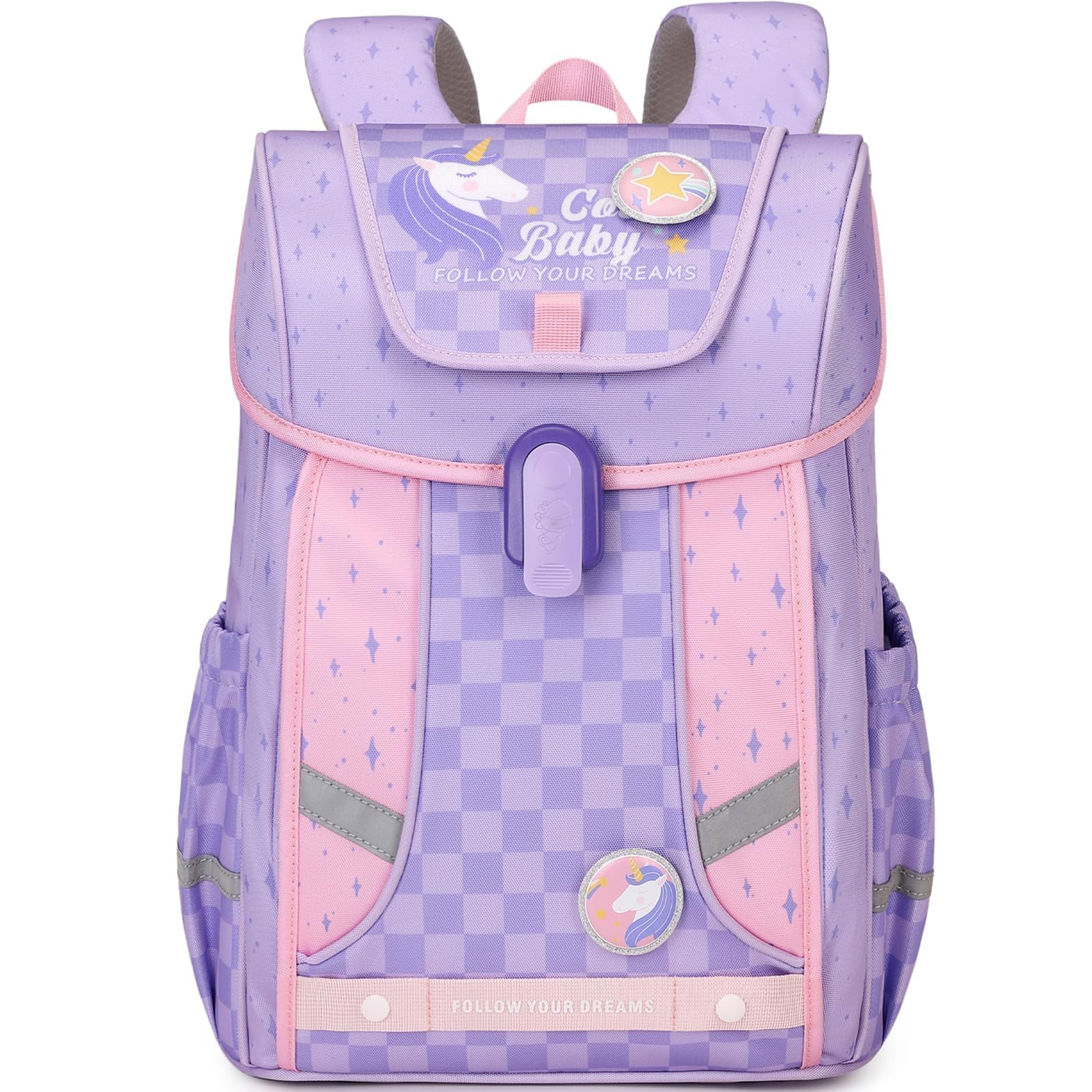 Amythe Mochila Ergonómica Niña 1°-5° Primaria Correa Pecho | Mochila Escolar Niños 6-10 Años Cinturón Desmontable Reflectante 24L Morado