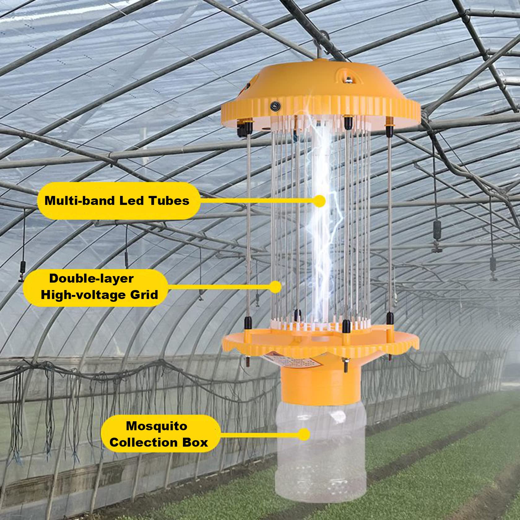 Solar Insektenvernichter Elektrisch für draußen,UV Stroboskopische Insektenvernichtungslampe,IPX7 wasserdicht,Geeignet für Obstgärten, Gärten, Bauernhöfe und Fischteiche,10-15 mu,220V Power