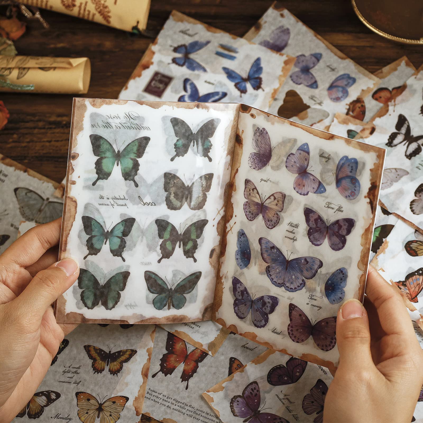 AVECMOI 20 Hojas (180 piezas) Washi Pegatinas de Mariposas para Scrapbooking, Diario, Bullet Journal, Tarjeta, Colorido Set de Pegatinas de Mariposas Bonitas