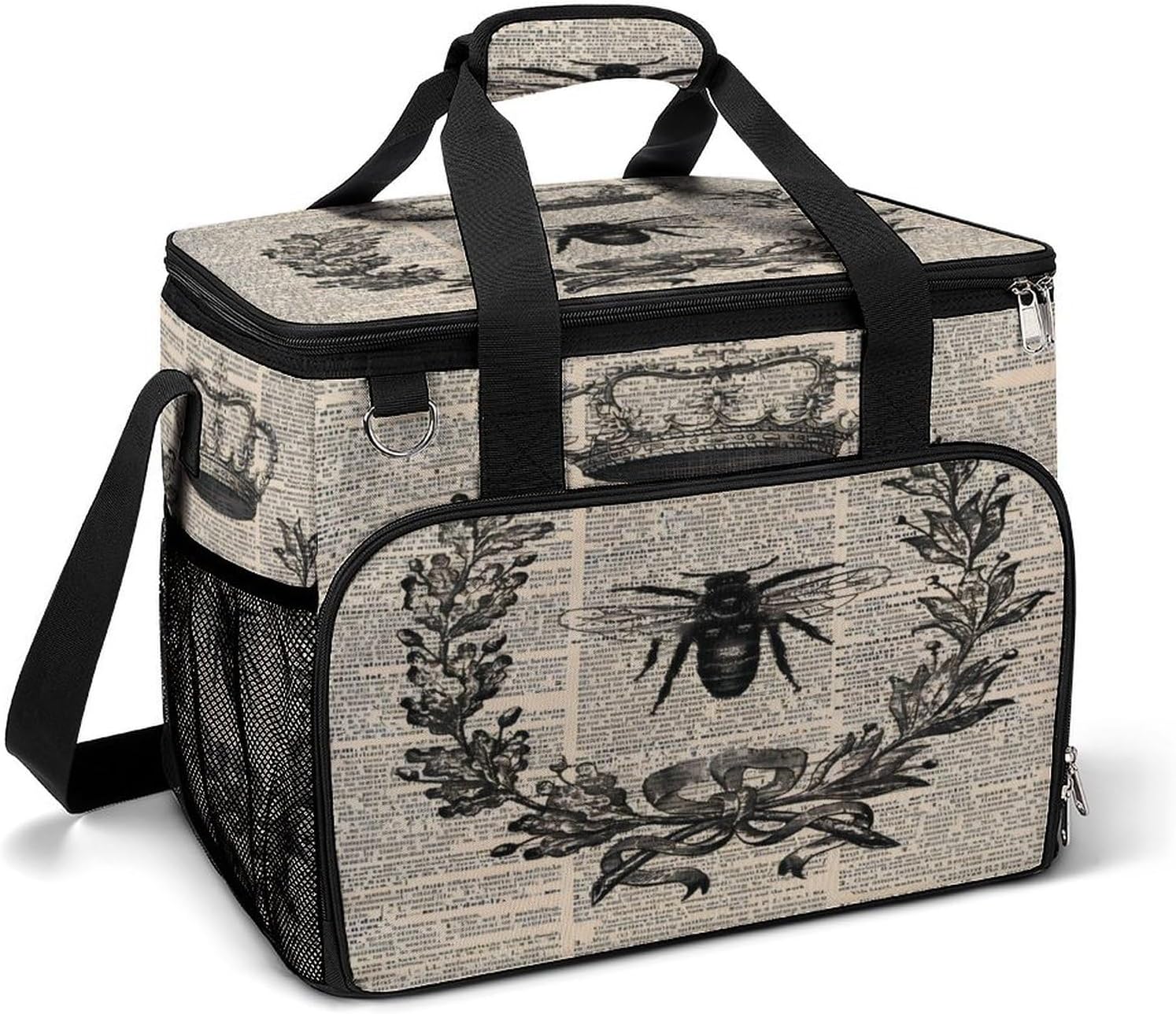 Vintage French Queen Bee Cooler Bag, Collapsible Soft Sided Cooler, Large Leakproof Camping Cooler, Portable Travel Cooler for Camping, Road Trips