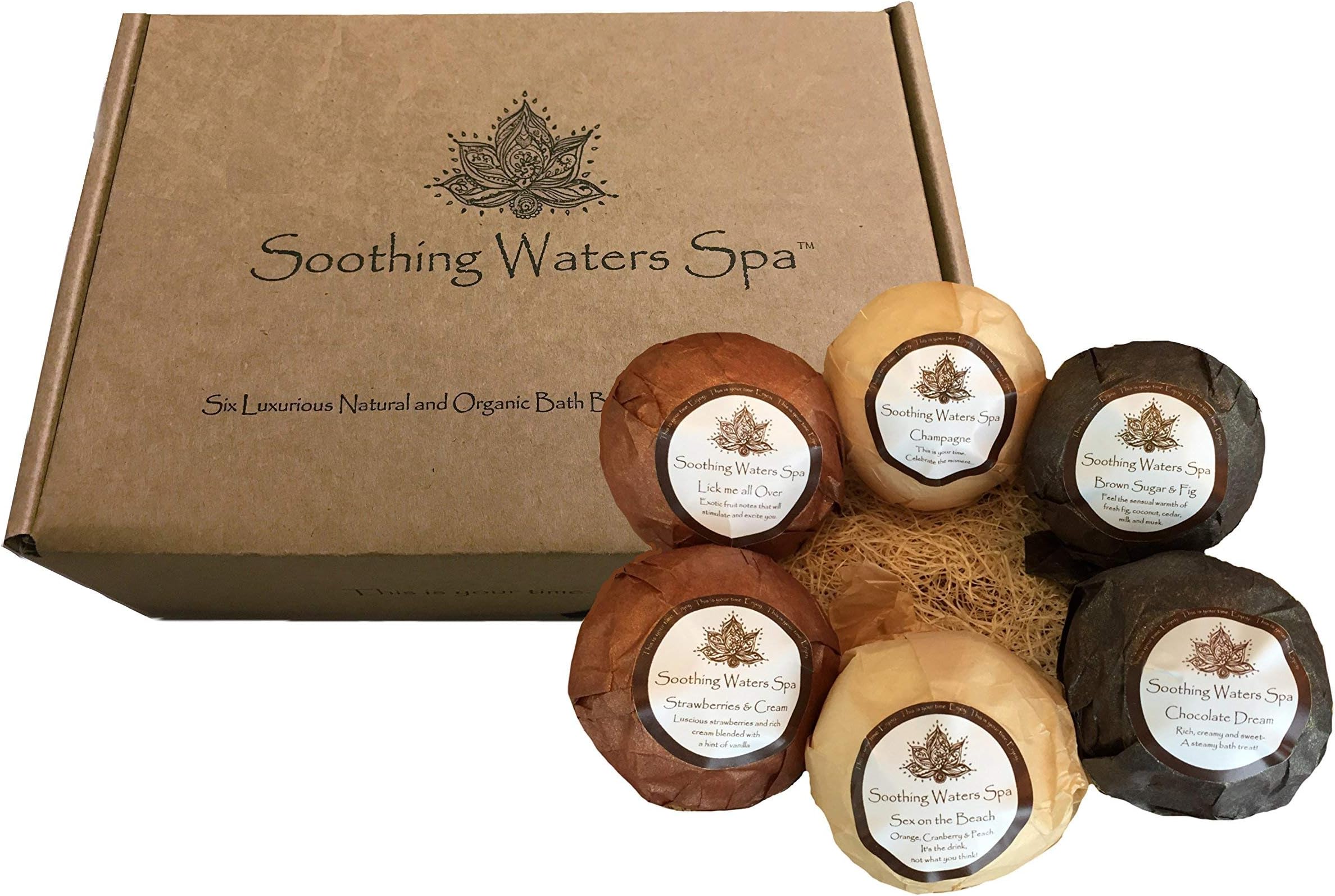 Lover's Valentine Collection Organic & Natural USA Lush Spa Bath Bomb fizzies gift set. Soothe and moisturize dry skin with essential oils & cocoa butter. Best gift idea for women, teen girls, him.