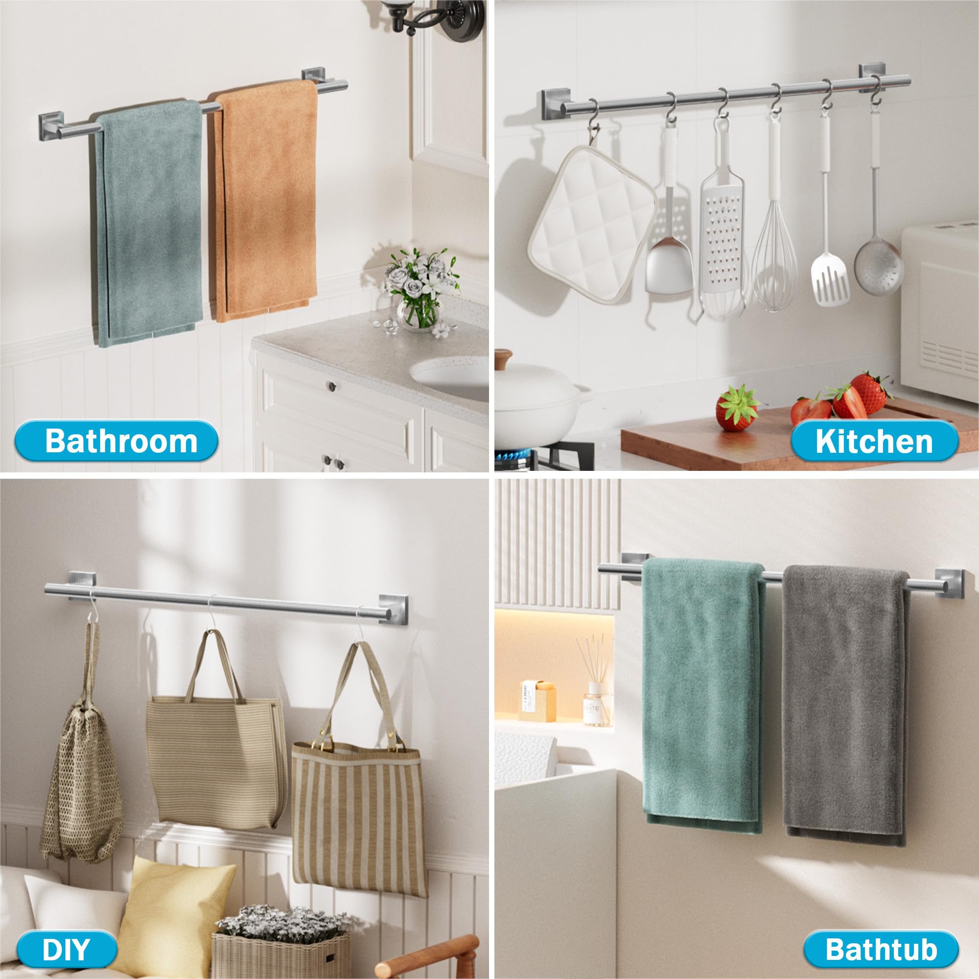 Auralum MAX 60cm Toallero Baño Toallero Pared Autoadhesivo O Perforacion Barra Toallero Impermeable De Inox 304