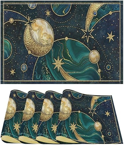 Miniatura 7 de Juego de 4 manteles individuales de mármol dorado y gris, pintura abstracta moderna, arte impreso, manteles para mesa de comedor, restaurante,