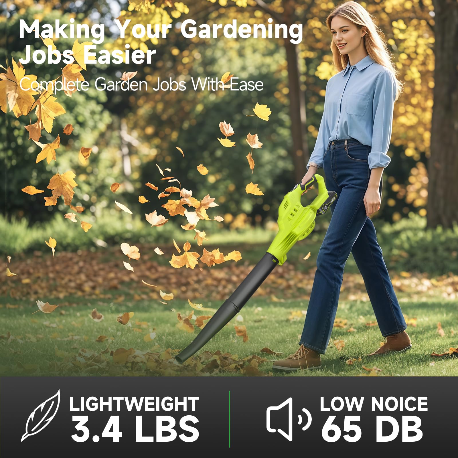 Leaf Blower Cordless with 2X 4.0Ah Batteries and Charger, 150MPH/180CFM Lightweight Cordless Blower, 3 Speeds Small Electric Leaf Blowers for Lawn Care, Patio, Yard, Leaves, Grass and Snow - Additional View