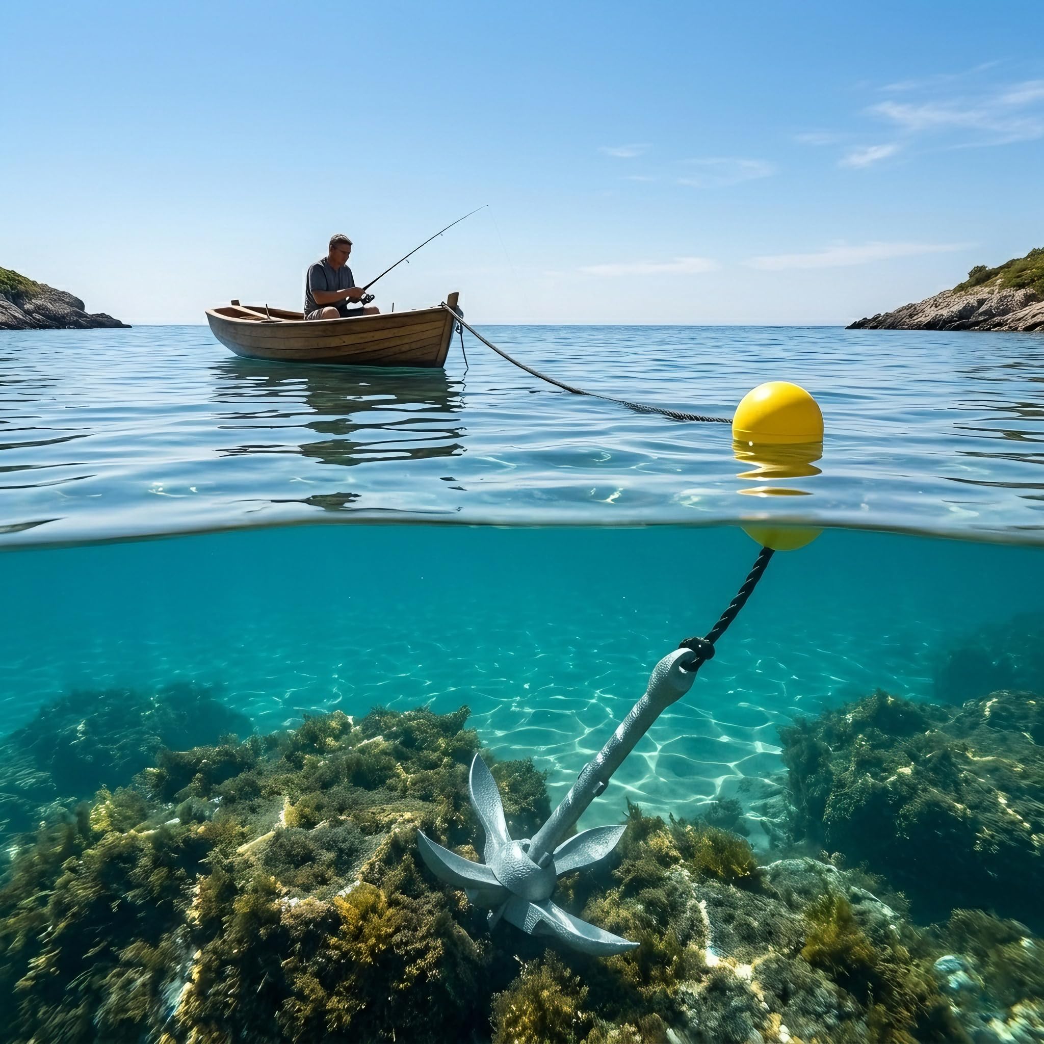 UISEBRT Ancoraggio pieghevole per barche in ghisa zincata a caldo, 0,7/1,5 kg, con corda di ancoraggio da 10 m, moschettone, boa e borsa per il trasporto impermeabile per barca gonfiabile, kayak, SUP