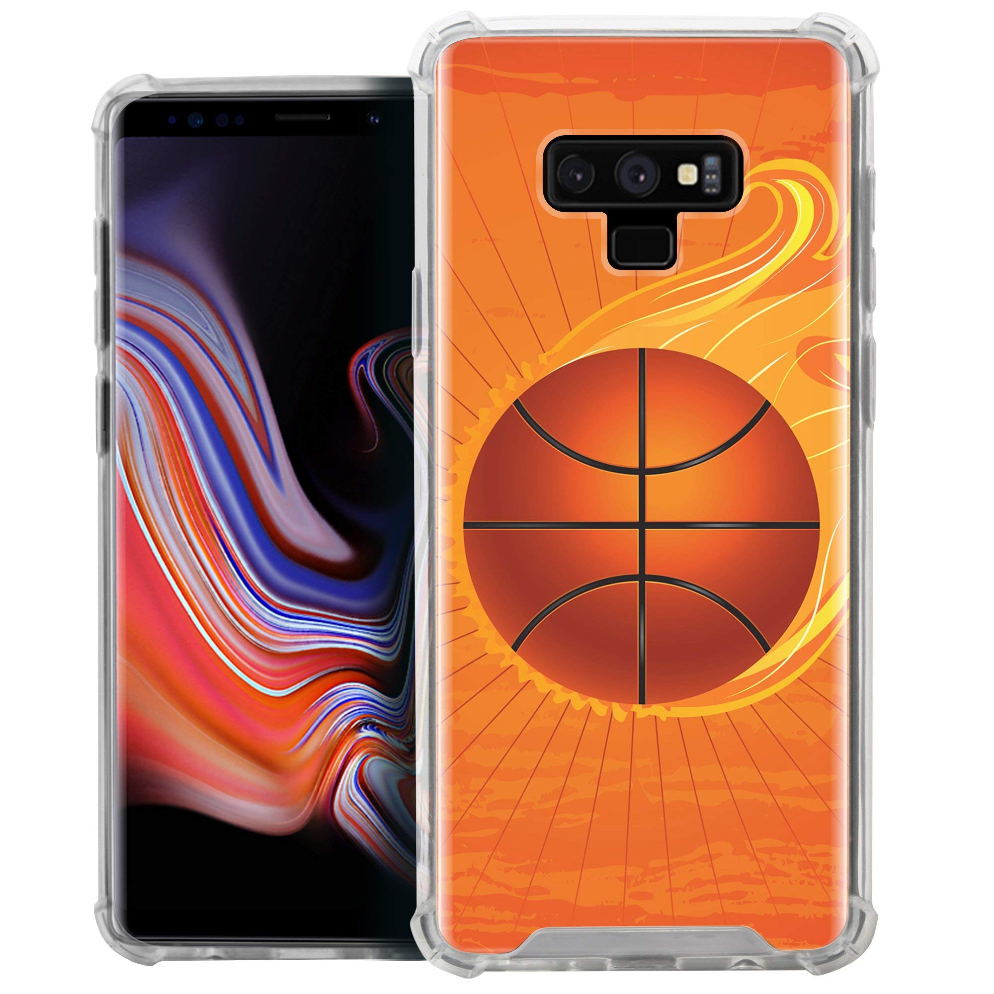 CasesOnDeck Clear Case Compatible with [Samsung Galaxy Note 9][MAX Clarity] Slim Fit Premium Hybrid Shockproof Flexible TPU Case (Basketball Fire)