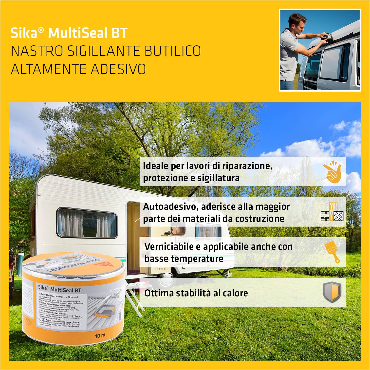 Sika - SikaMultiSeal BT, Alluminio - Nastro sigillante butilico - Rivestito con un foglio di alluminio - Impermeabile - Rotoli da 10m x 100mm