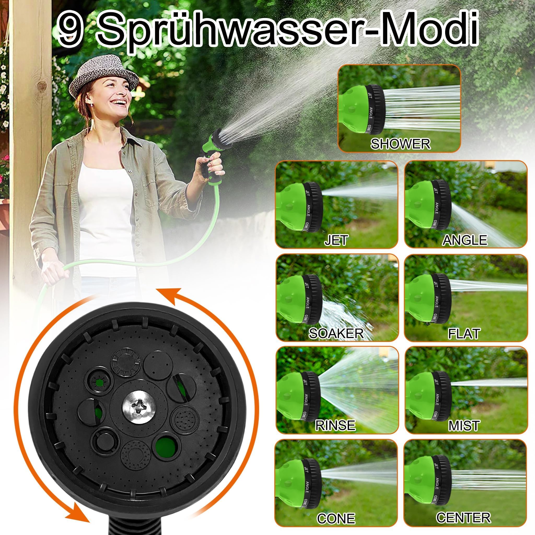 UISEBRT Avvolgitubo 30 + 2 m, Scatolone per Tubo da Giardino - Scatolone per Tubo Orientabile a 180° con Supporto a Parete, Tamburo Automatico per Tubo dell'Acqua per Giardino, Irrigazione, Lavaggio