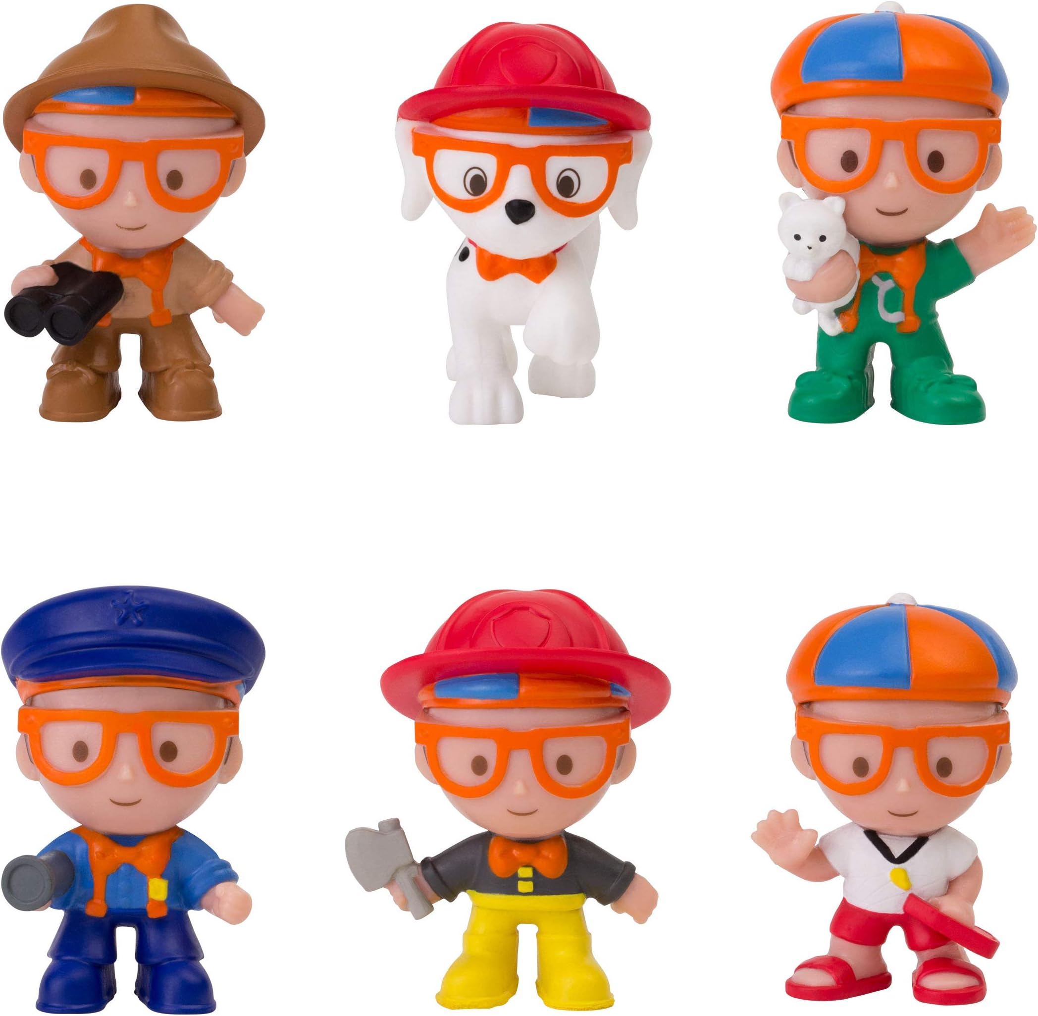 Blippi Mini Heroes Squishables Mystery 6 Pack - 2โ Character Toy Figure: Police Officer, Lifeguard, Vet, Firefighter, Park Ranger, Plus Firehouse Dog - Educational Toys for Children and Toddlers
