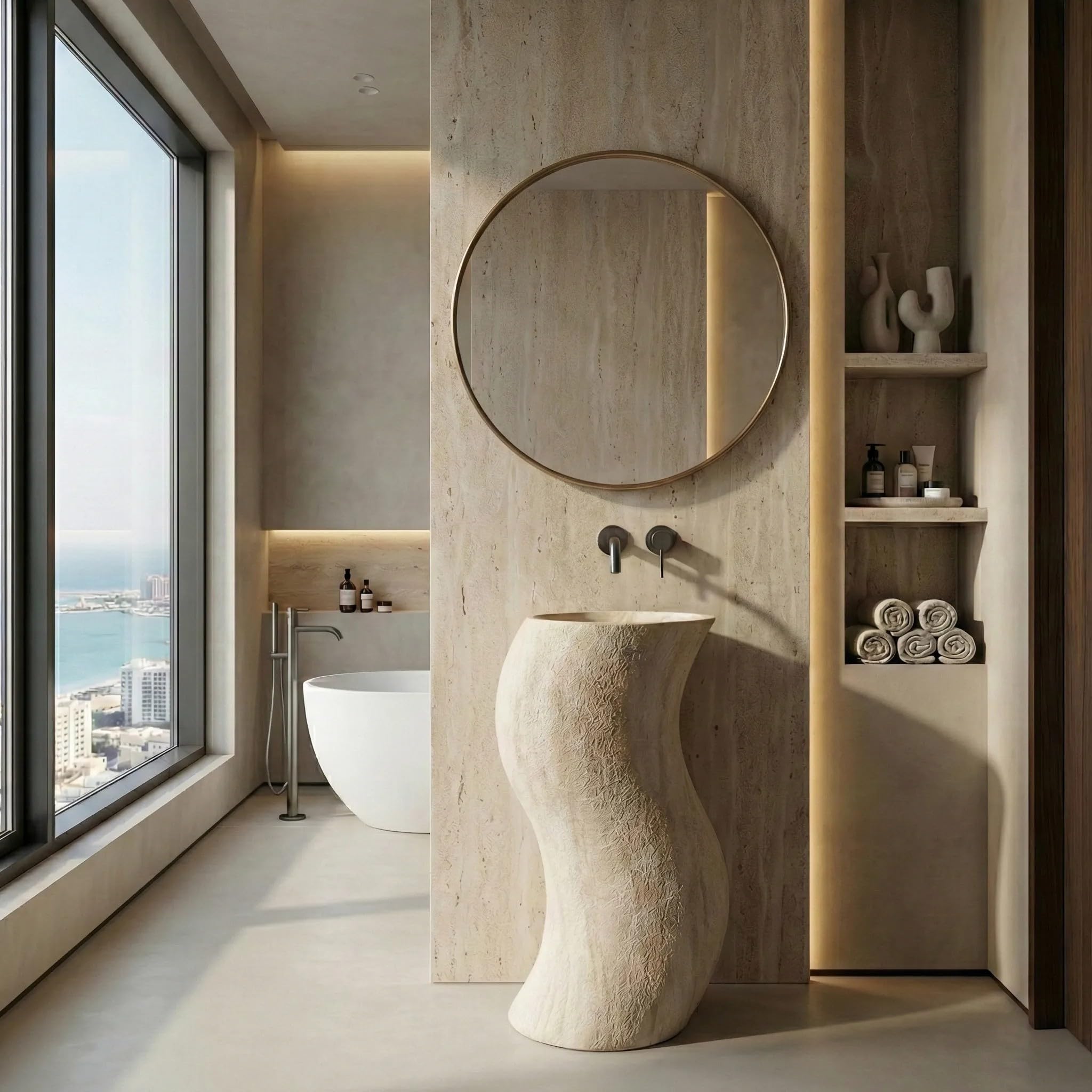 Lavabo De Pie Rea Melody Beige, Stone Imitation 49X39X84Cm