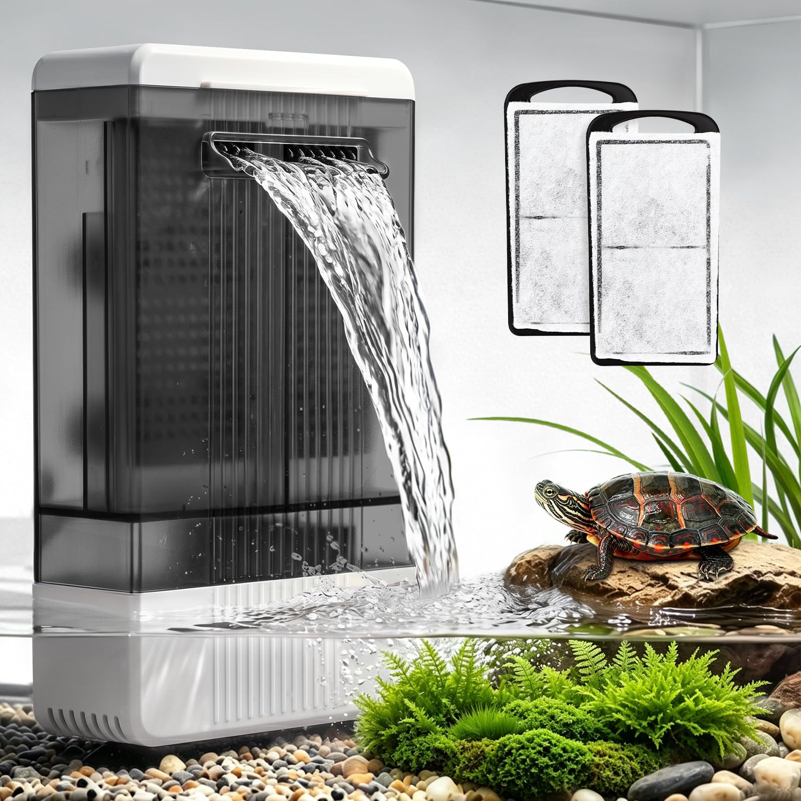 Filtro de tanque de tortuga para acuario para bajo nivel de agua, filtro interno de 158 GPH para pecera de tortuga de 15-30 galones, silencioso para camarones, ranas, reptiles, agua dulce y