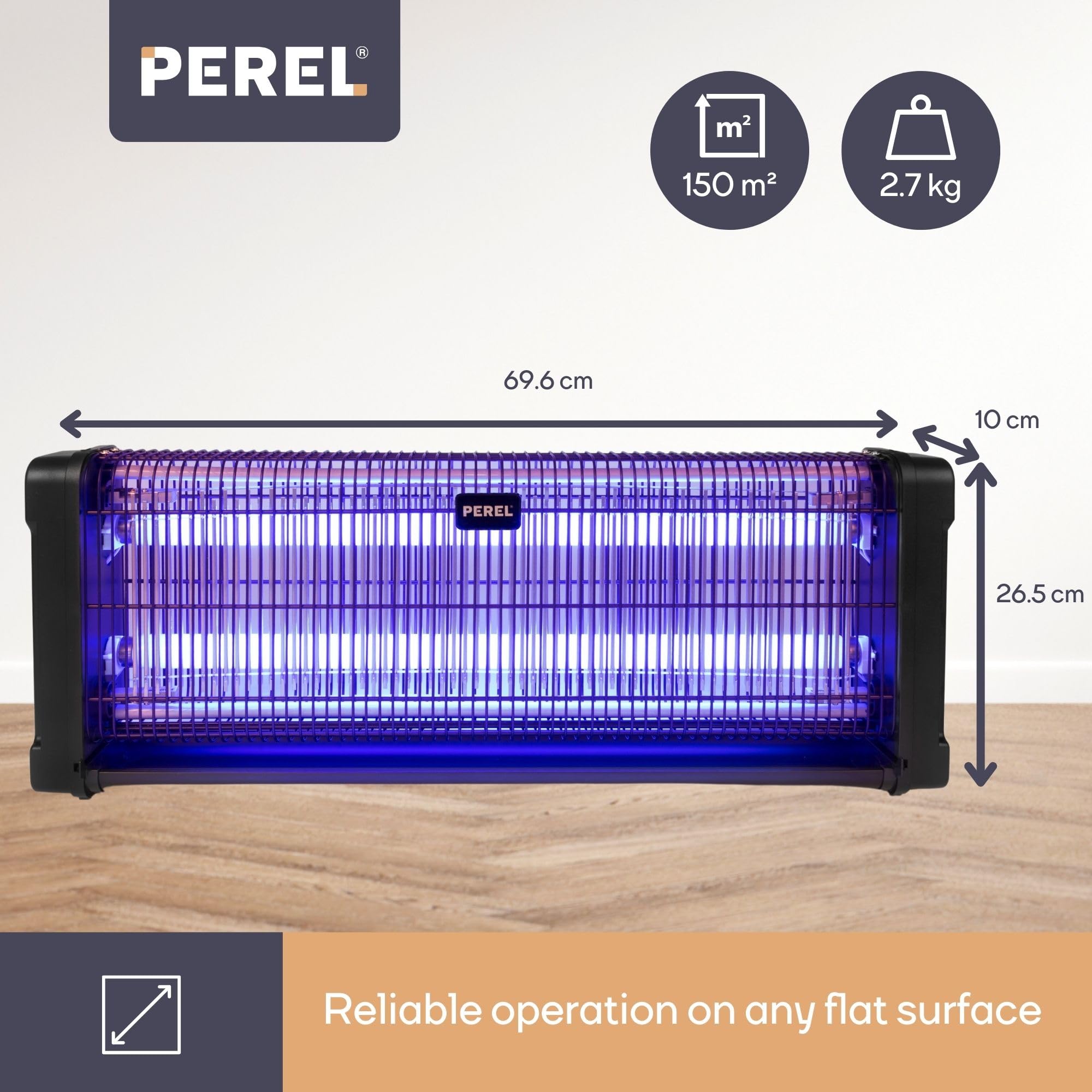 Perel Mata Insectos UV eléctrico Interior, Rejilla 2800V, Aparato silencioso con Bandeja metálica extraíble, Cobertura 150 m², Control sin químicos