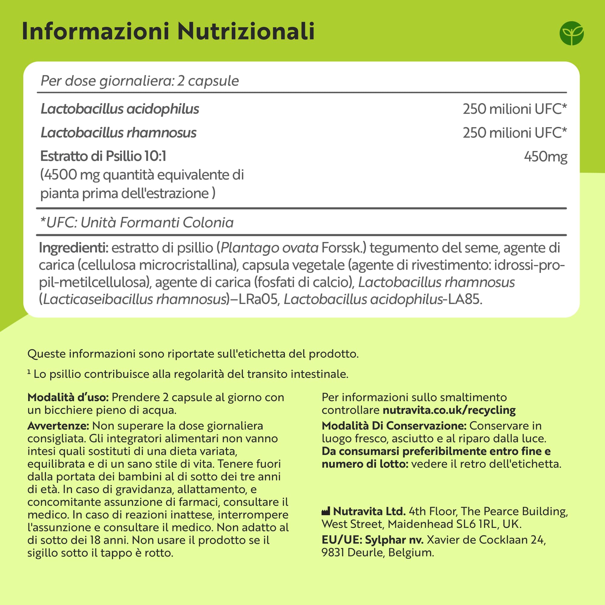 Nutravita Psyllium Husk 4500mg Vegan con 500 Milioni di CFU, Psyllium Husk Vegano, 180 Geluli di Bucce di Psillio - Integratore Alimentare Transito Intestinale (EFSA) Alternativa a Psyllium Polvere