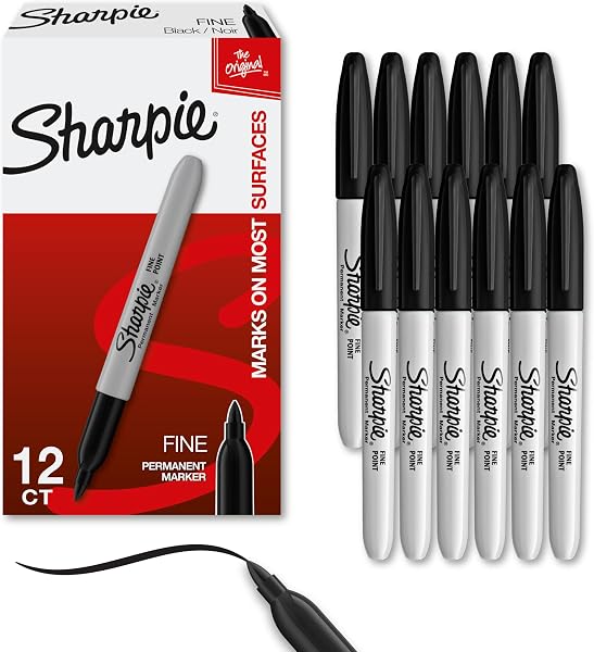 Sharpie fine point permanent black markers 12-pack for labeling and office use