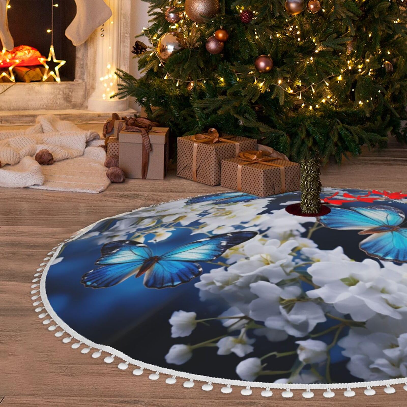 Jupe de sapin de Noël peluche douce 121cm pour cacher le pied de l'arbre