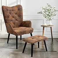 Vista 15 de ECOTOUGE Silla WingBack, silla de acento rústica con brazos tapizados, respaldo de botón para sala de estar (marrón)