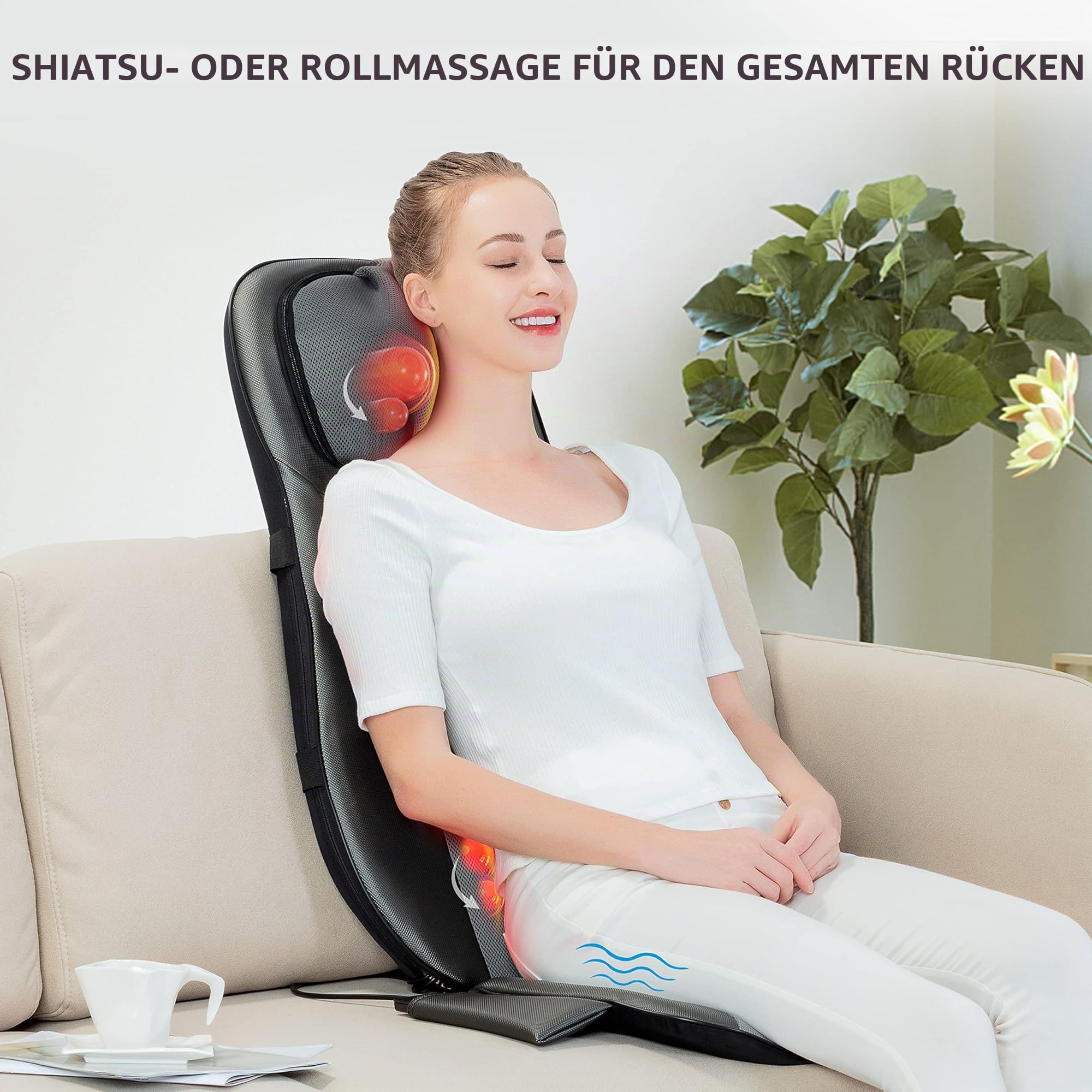 Snailax Massagesitzauflage mit Wärmefunktion, Shiatsu Massageauflage Rückenmassagegerät mit Kneten Vibration Ganzkörpermassage, Massagegerät für Rücken Gesäß, Geschenke für Männer/Frauen