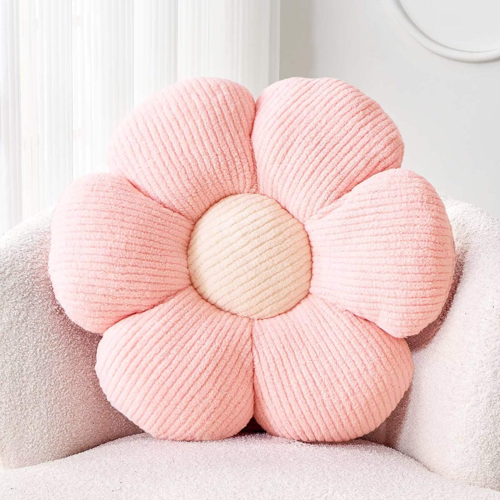 Kcvvcr Flower Throw Pillow, Soft Light Pink 14.9" Shaped Floor Pillow for Home Decor, Cute Aesthetic Plush Decorative Pillows for Bed, Sofa, Couch