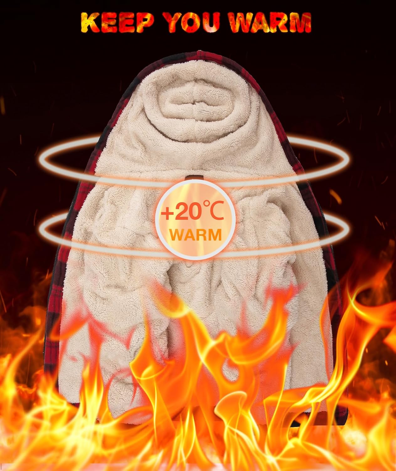 Mens Plaid Hoodies Winter Zip Up Fleece Jacket Sherpa Fleece Lined Warm Flannel Jacket Coat - Image 4